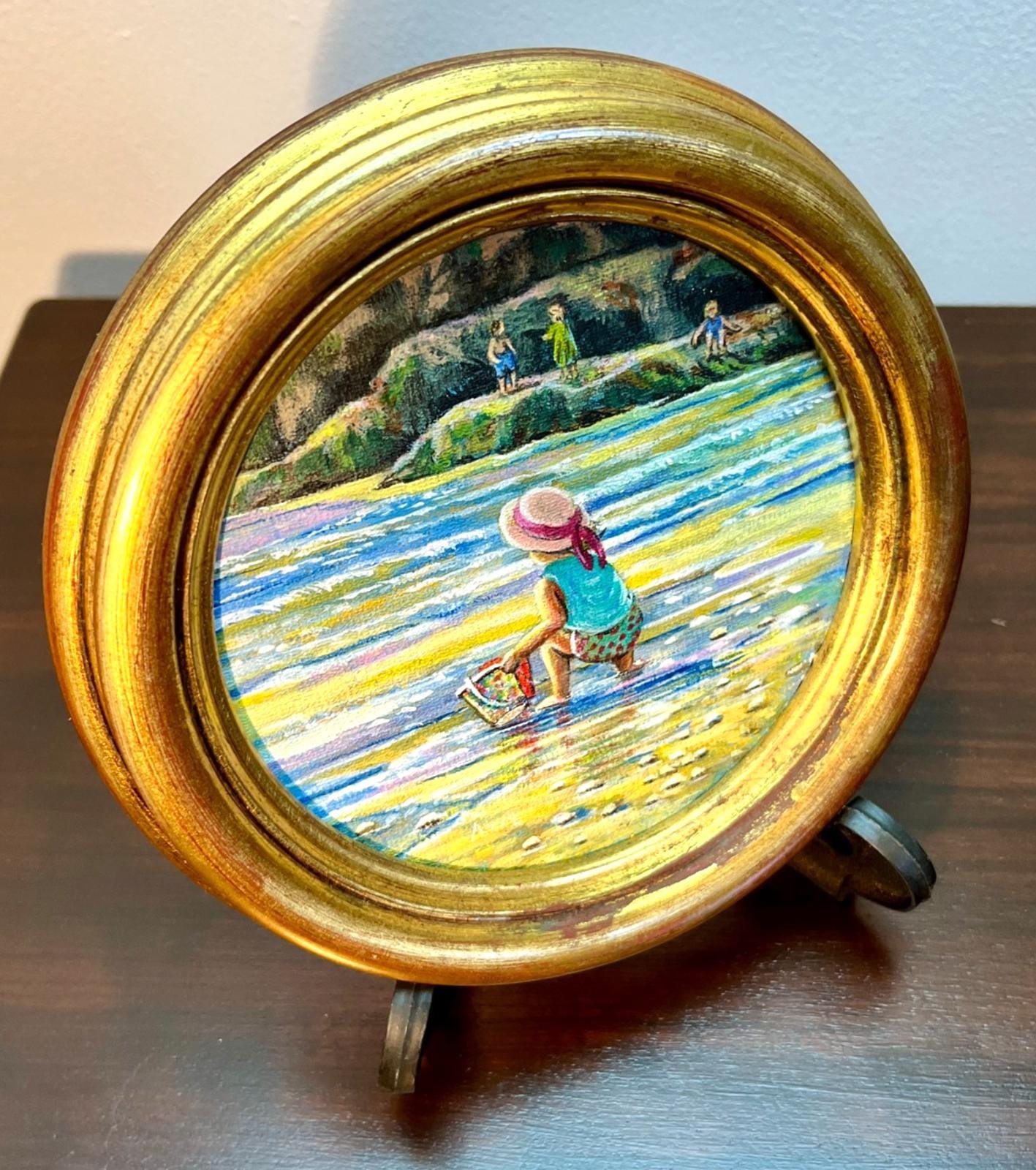 Anne Wallace Original Painting Girl at Beach Gold Frame Signed North East Artist
