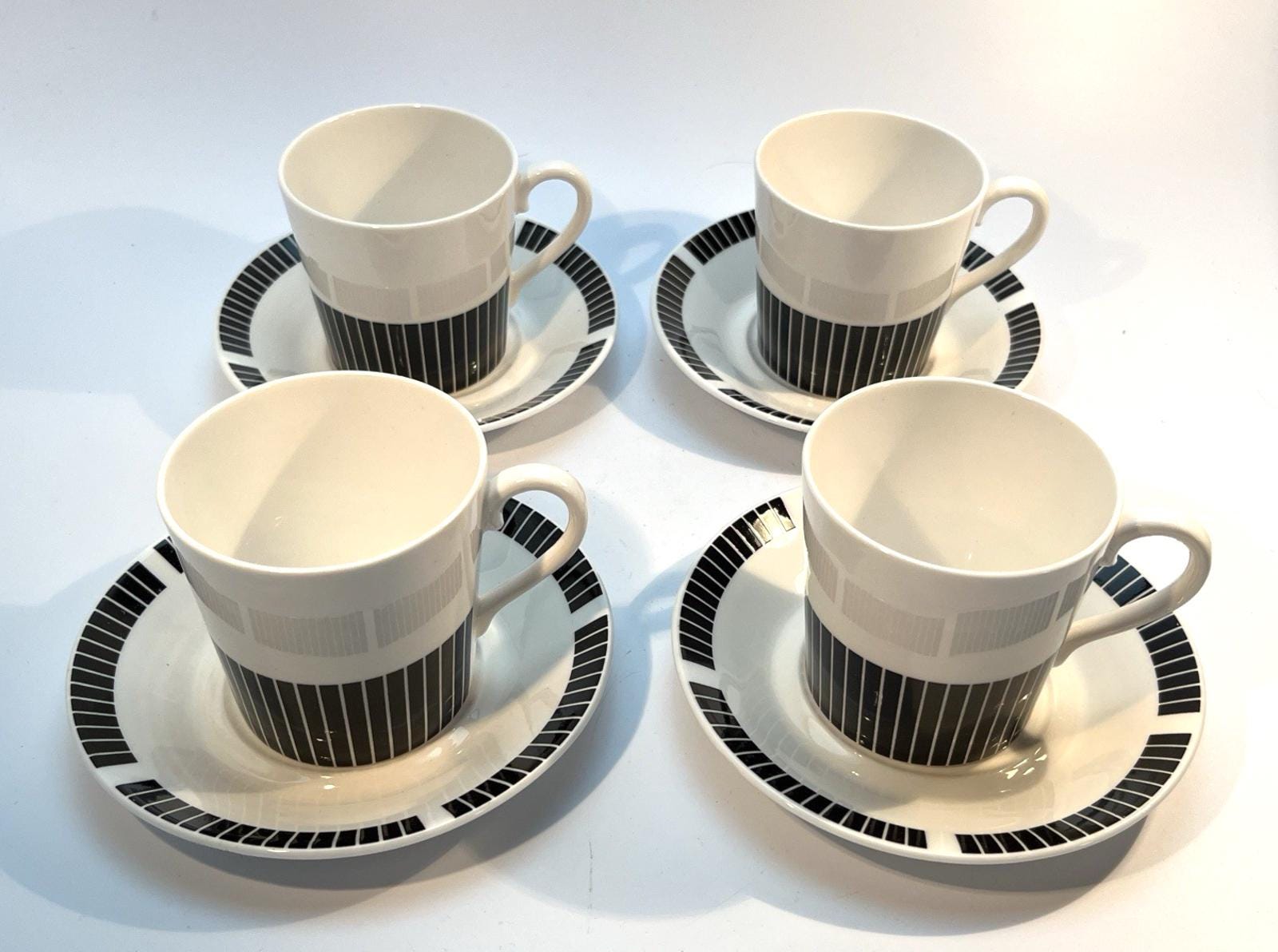 Royal Osborne Black & White Cups and Saucers: Mid-Century Fine Bone China