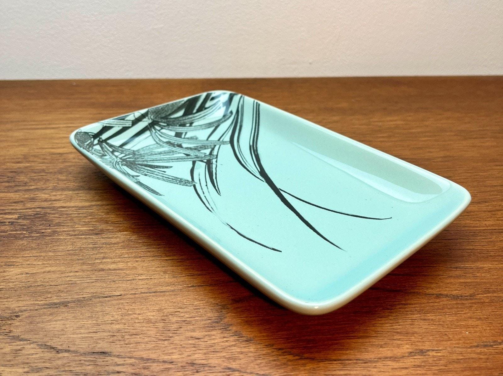 Bloomingville rectangular ceramic tray scandi minimalist mint & black botanical