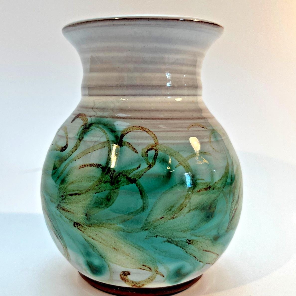 Vintage Skegness Pottery vase 10.5cm green & brown studio art hand painted