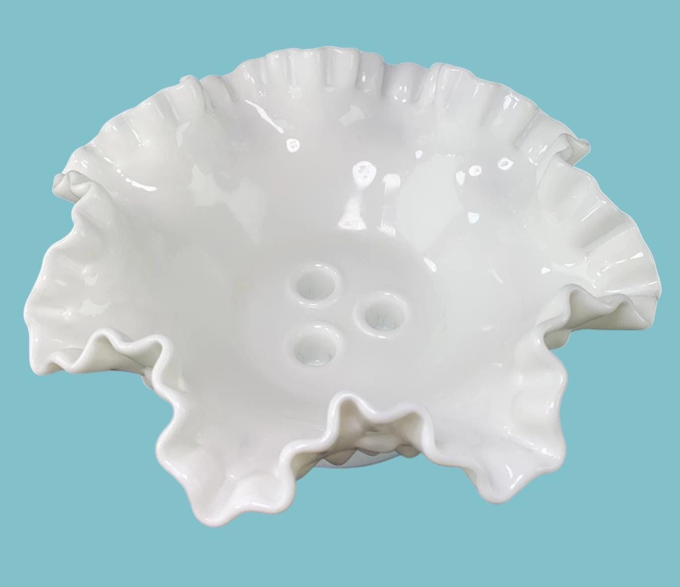 Art Deco Fenton Hobnail Milk Glass Pedestal Bowl Vintage White Vase 20cm