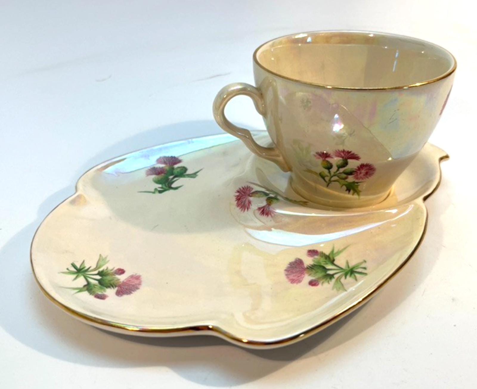 Vintage Royal Winton Thistle Lustreware Snack Set: English Pottery Tennis Set