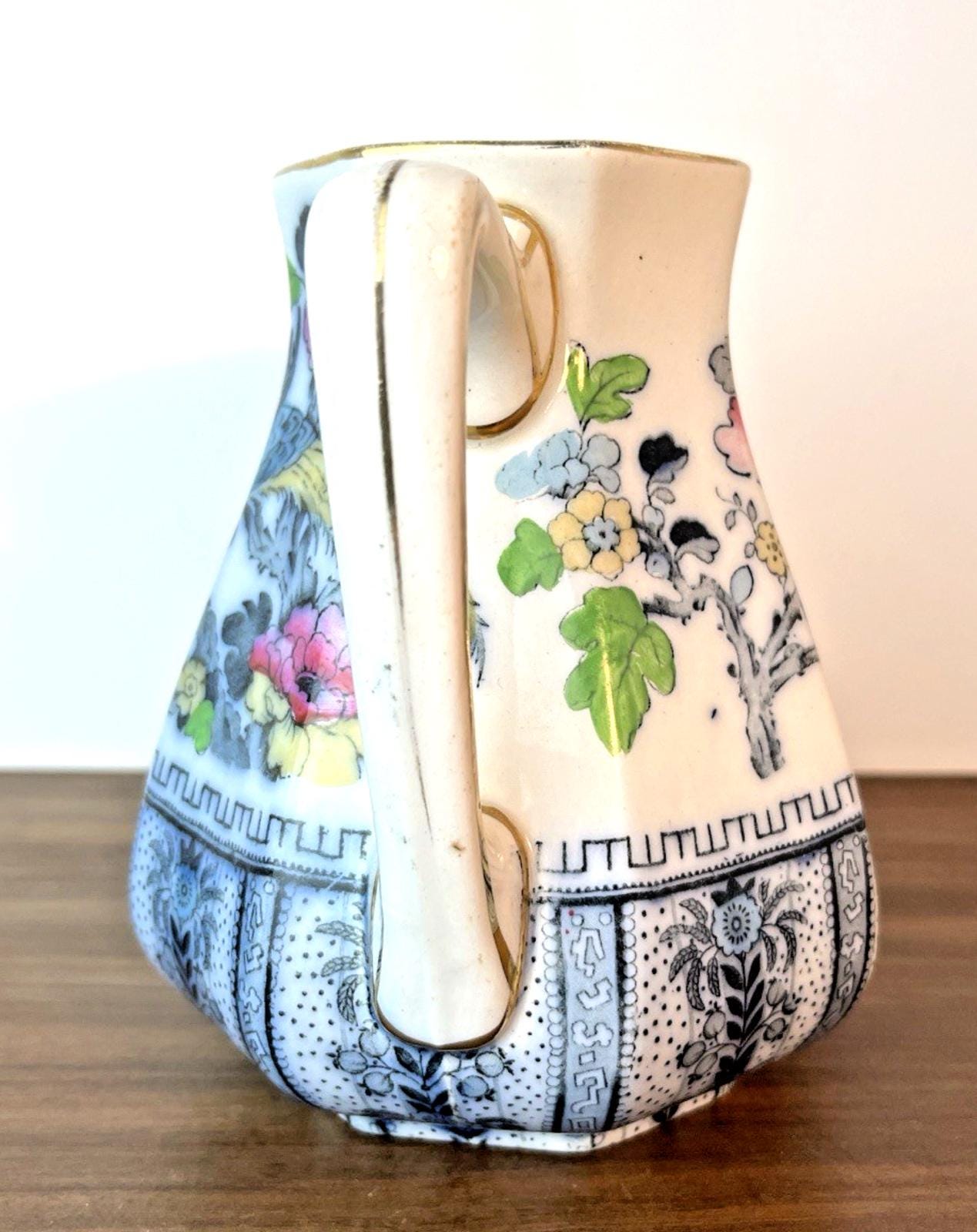 Antique losol ware shanghai jug keeling & co burslem graduated floral bird vgc