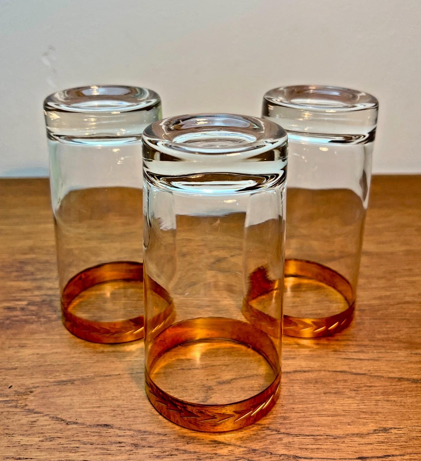 Set of 3 Vintage Retro Highball Glasses with 22ct Style Gold Rim, Barware
