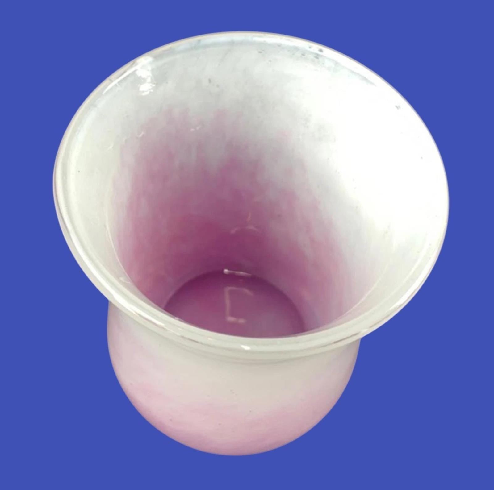 Vintage Pink Ombre Art Glass Vase – Hand Blown, Signed on Base, 9cm