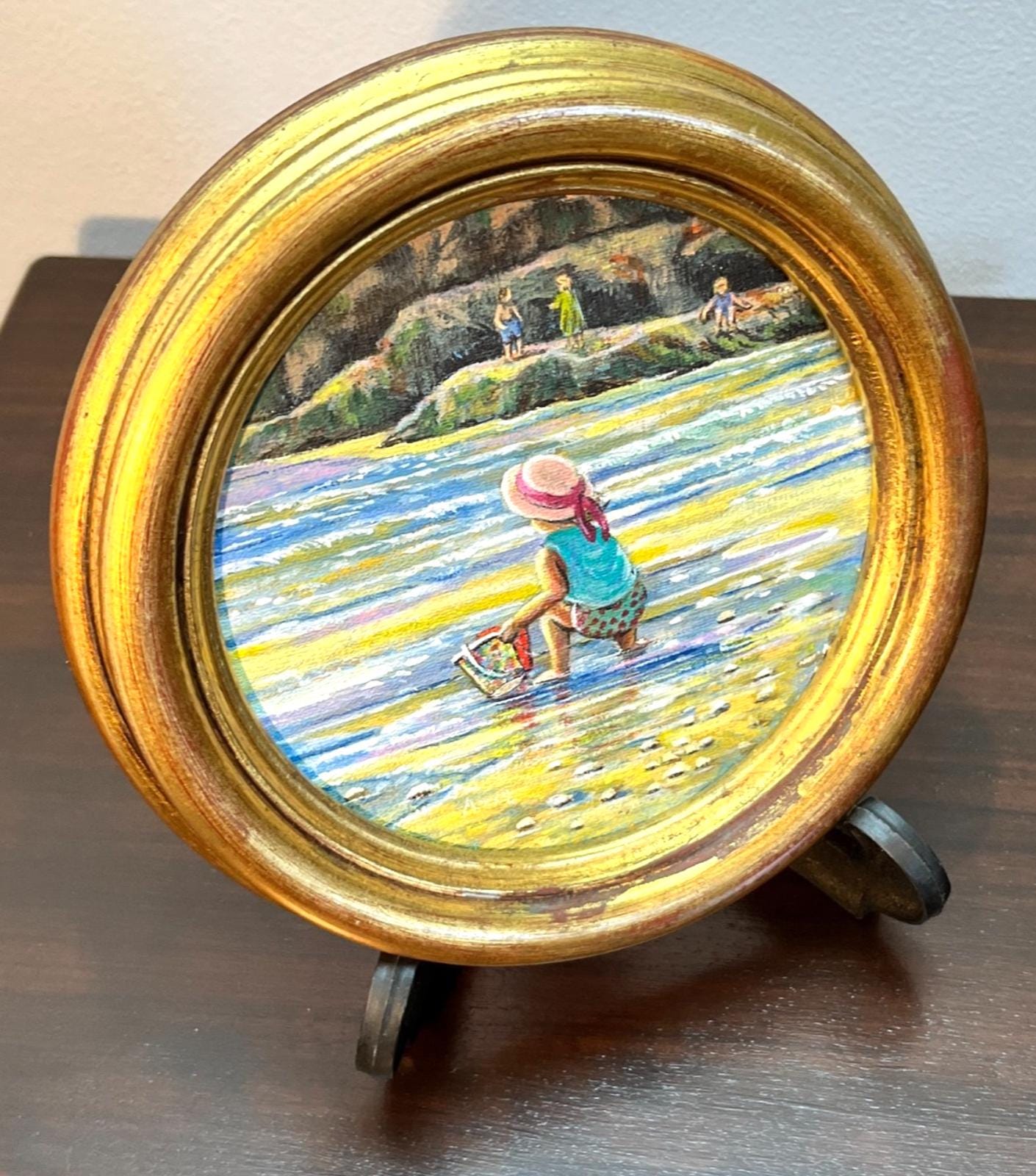 Anne Wallace Original Painting Girl at Beach Gold Frame Signed North East Artist
