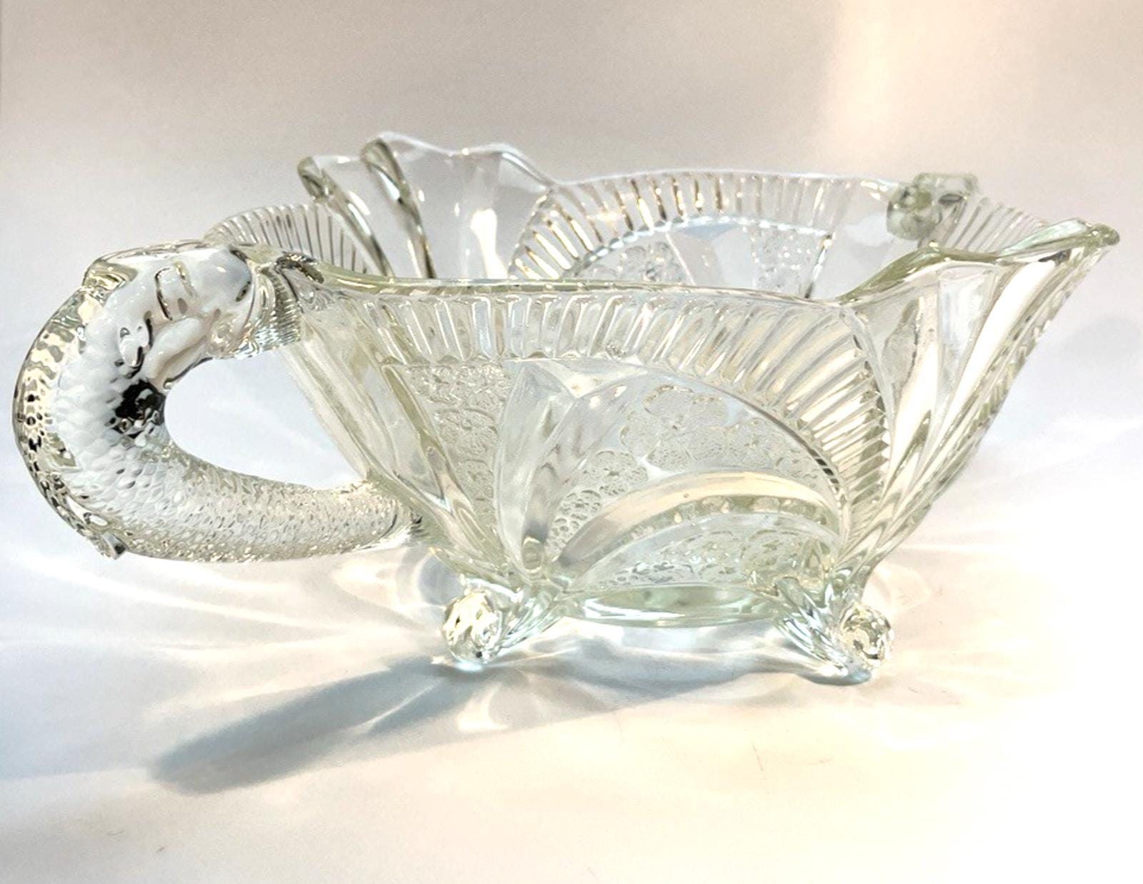 Brockwitz Art Deco Glass Bowl, 1920s Large Centrepiece with Serpent Handles