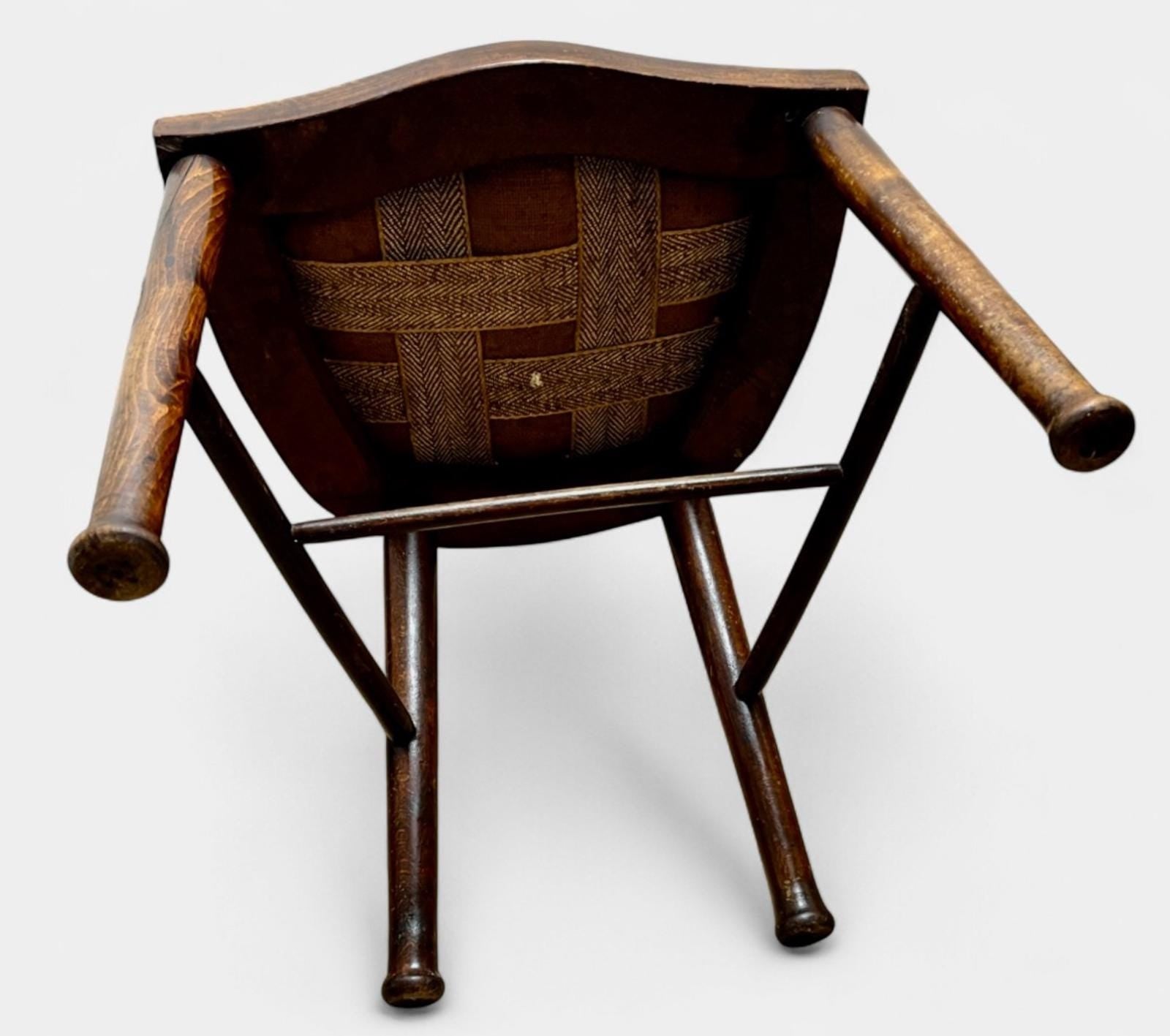 Antique Edwardian Wooden Chair with Spindle Back & Upholstered Seat in Gold