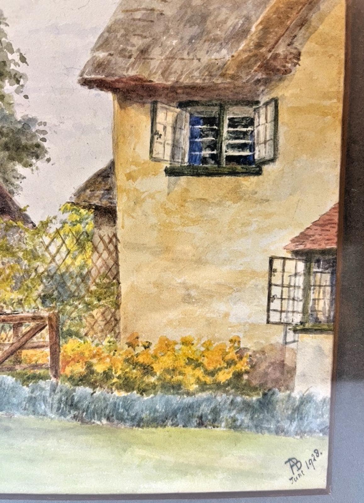 1928 Watercolour of a Cottage by A Boyce Esquire Framed. Country Cottage Art