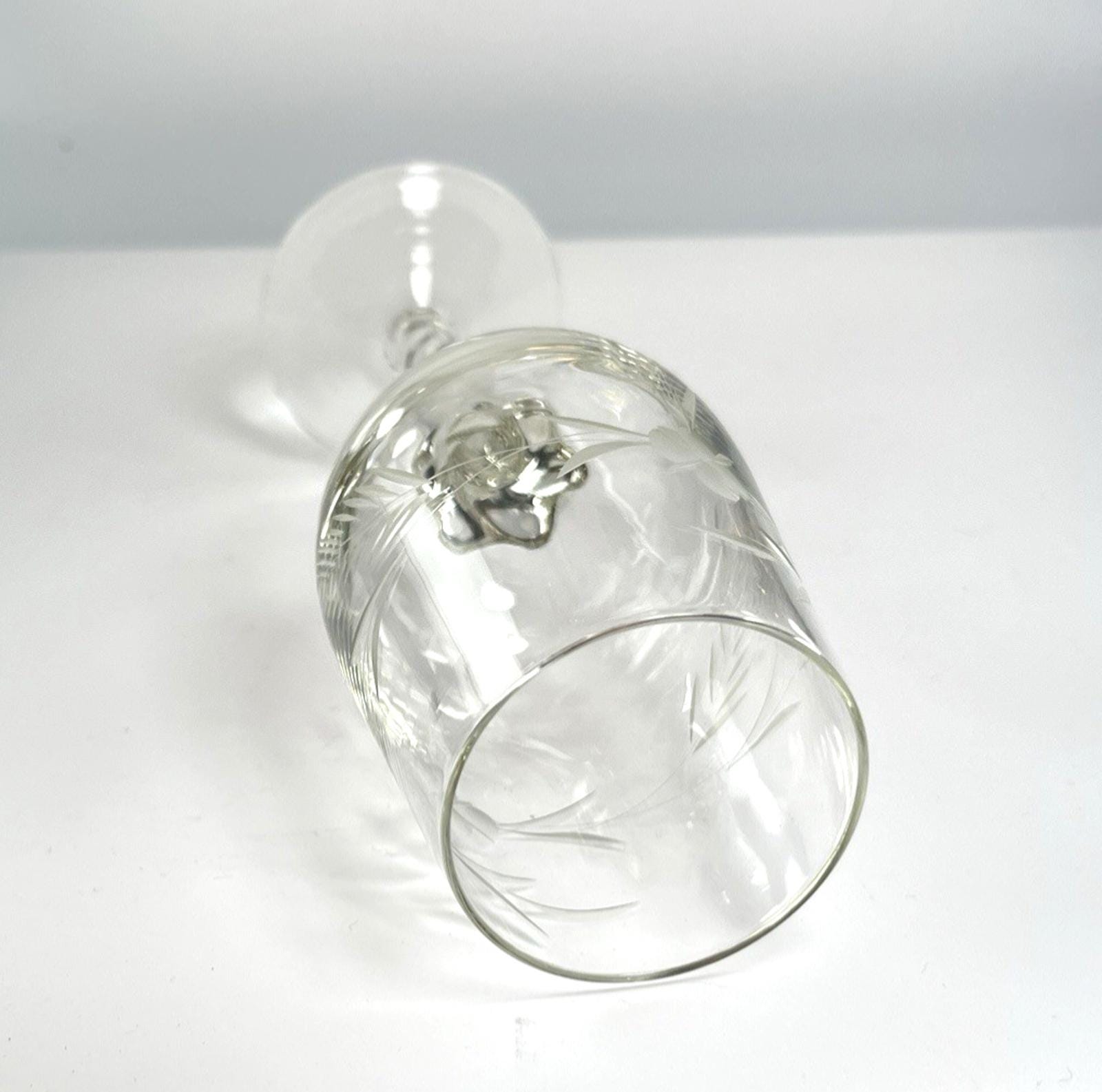 Set 6 Mid Century Etched Cordial Wine Glasses Vintage Stemmed Glassware Boxed