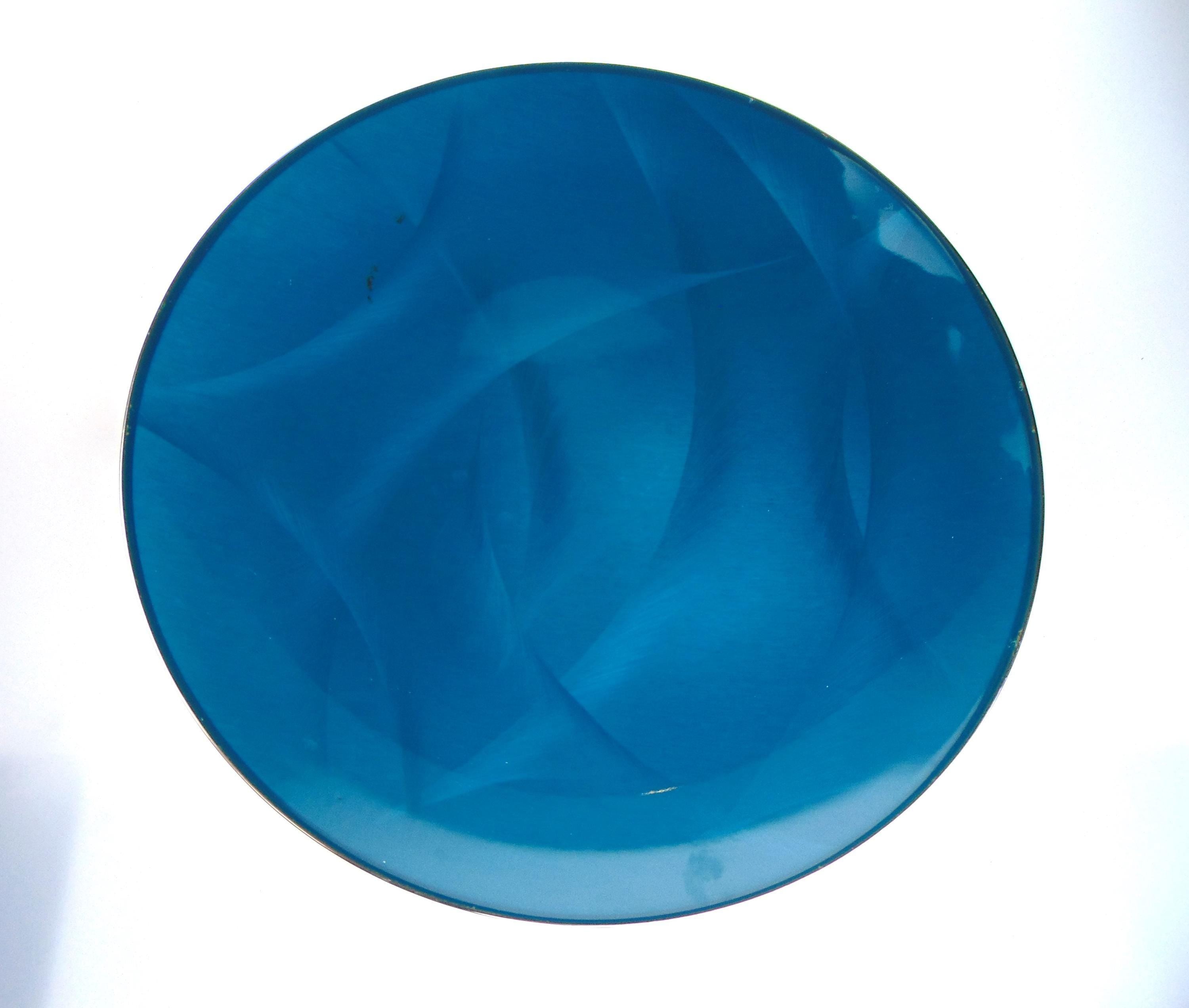 Catherineholm aqua blue enamel platter – 31cm mid century stainless steel