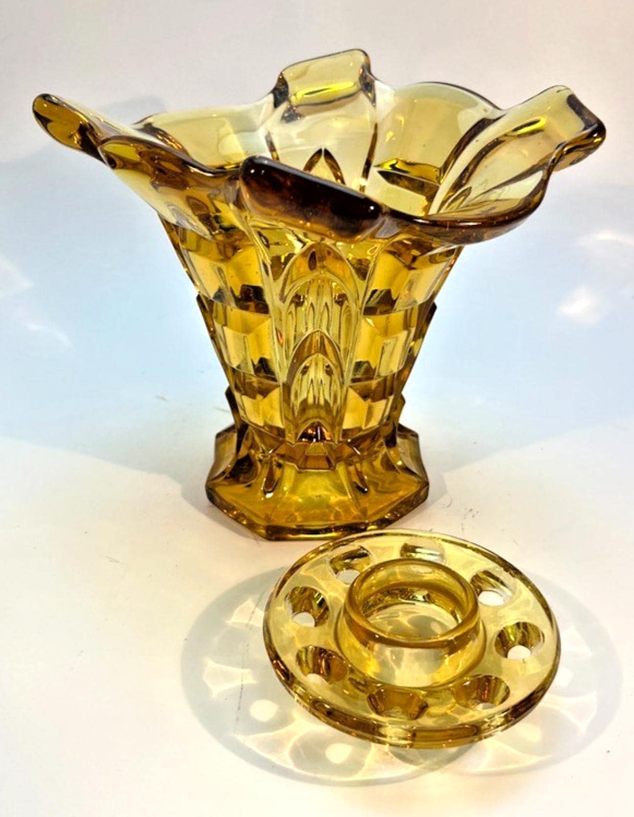 Art Deco Amber Glass Vase with Glass Frog