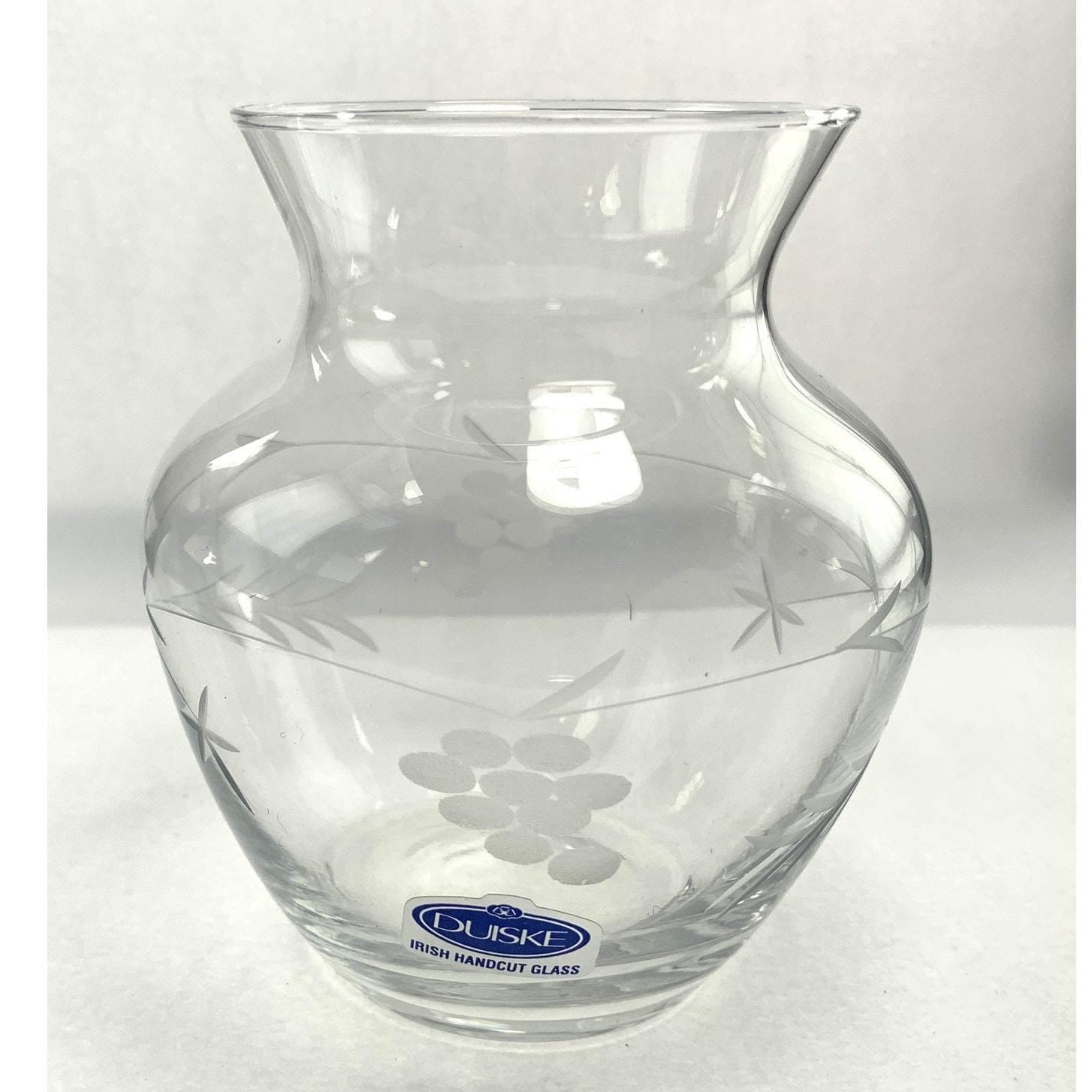 Duiske Etched Glass Vase: Irish Floral Vase in Original Box