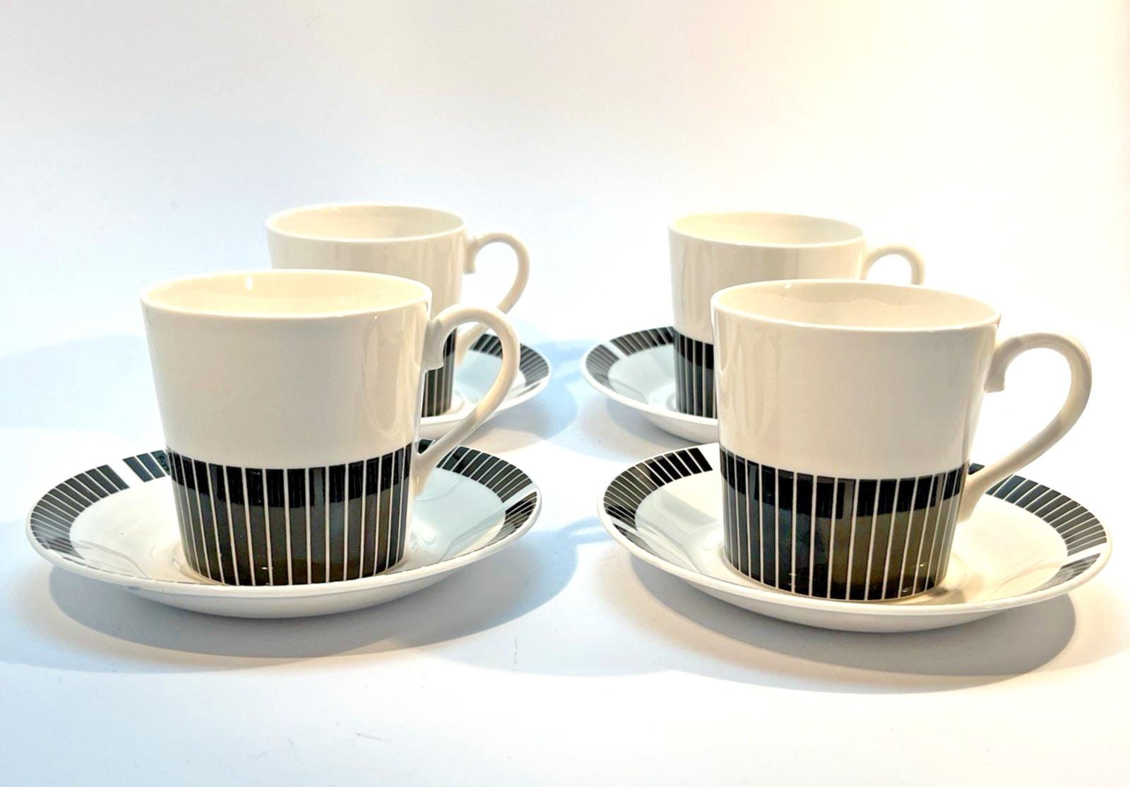 Royal Osborne Black & White Cups and Saucers: Mid-Century Fine Bone China