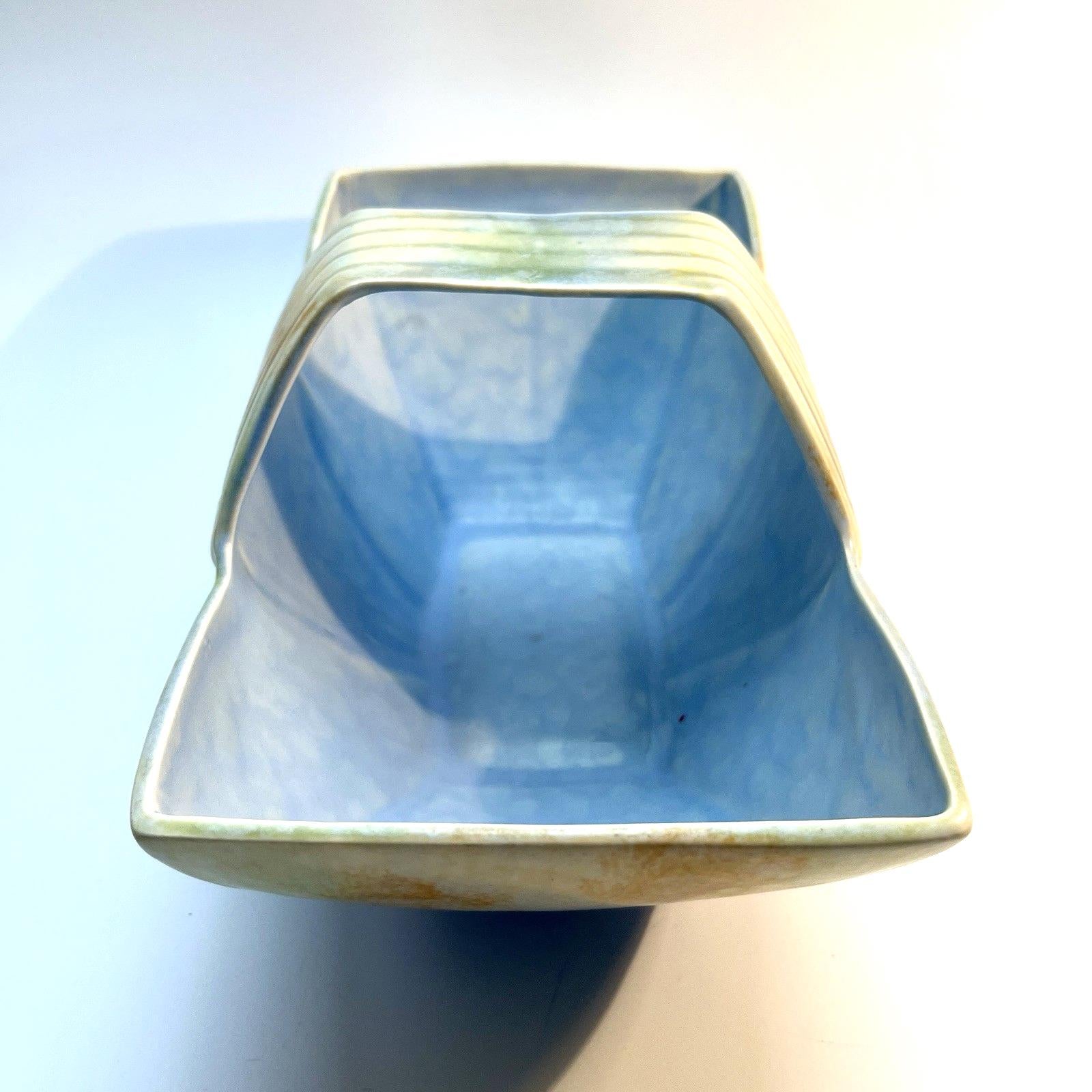 Beswick Pottery Hand Painted Basket Art Deco Number 475 in Blue & Beige Matte VGC