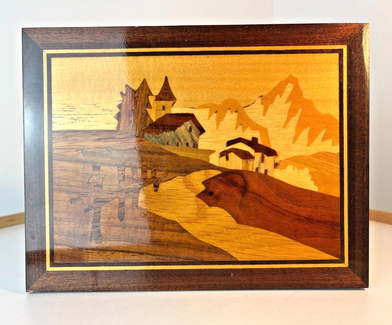Mid Century Inlaid Wood Picture by G Frusico Sorrento Italian Artwork