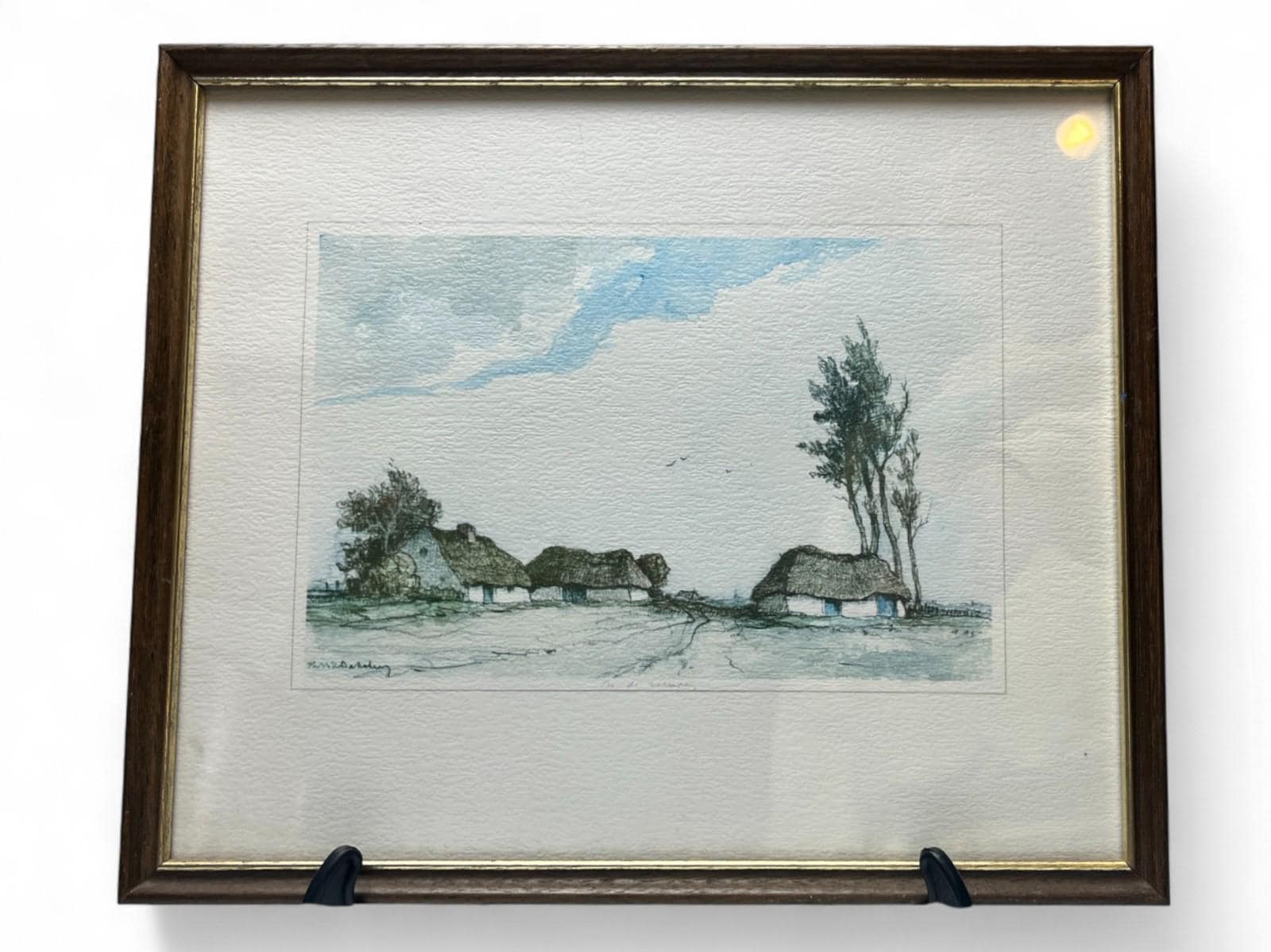 Framed Etching “In de Kempen” by Dirk Baksteen (1886–1971) Thatched Cottage