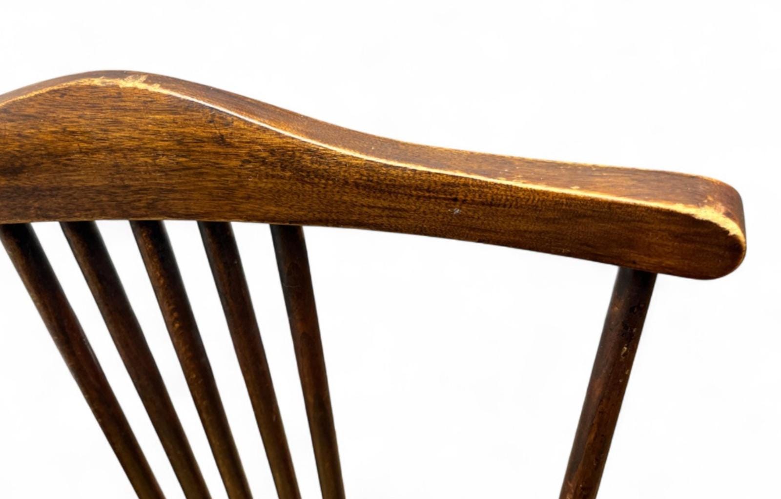 Antique Edwardian Wooden Chair with Spindle Back & Upholstered Seat in Gold