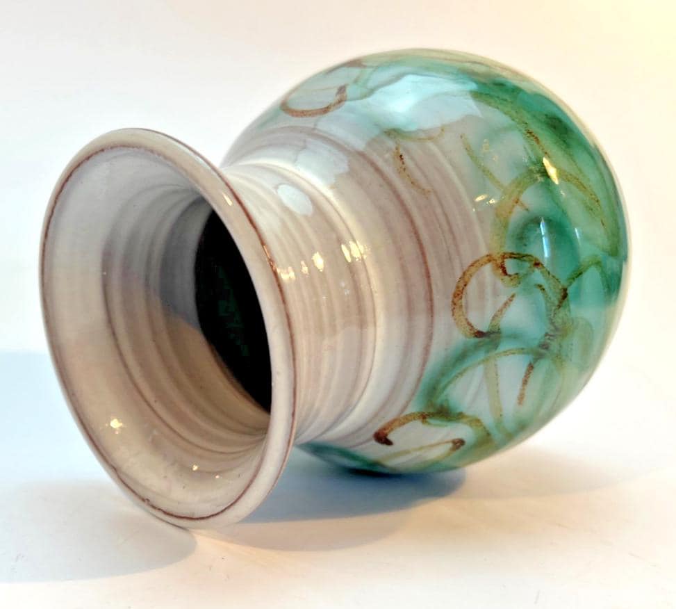 Vintage Skegness Pottery vase 10.5cm green & brown studio art hand painted