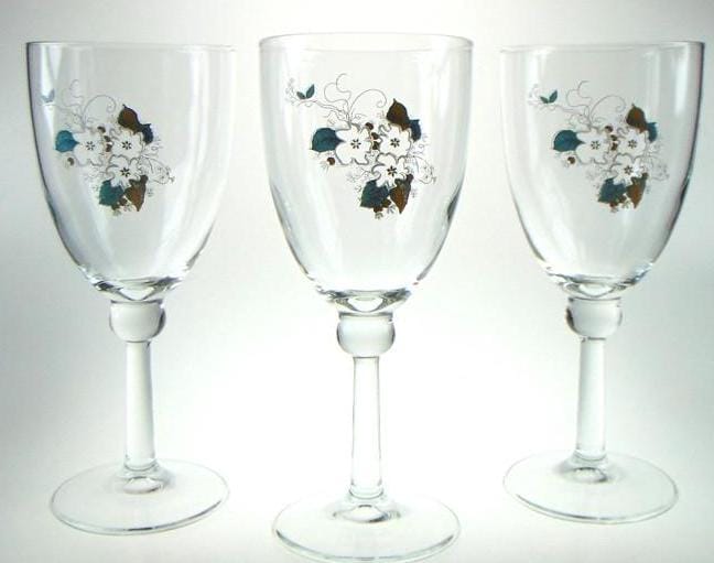 Mid Century Wine Glasses: White Floral Detail, Set of 3