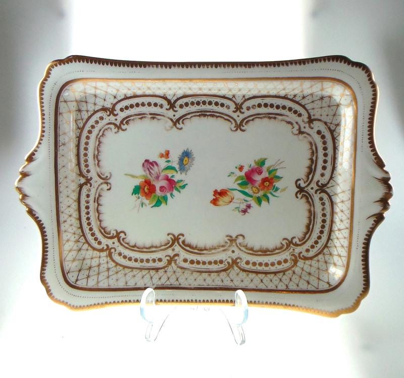 Antique Serving Plate with Gold & Pink Floral Detailing