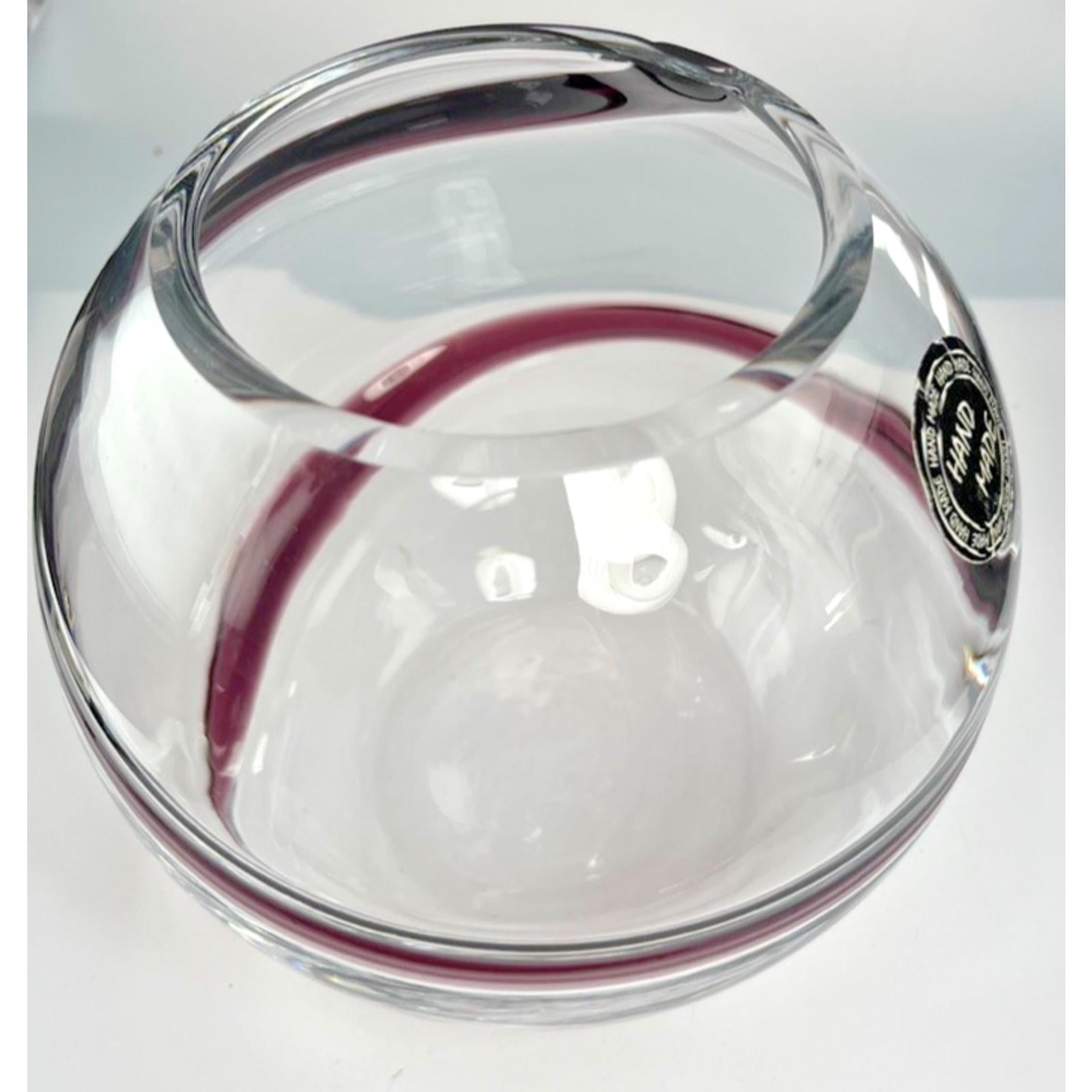 Hand blown glass globe vase w/ purple swirl – 14cm vintage planter