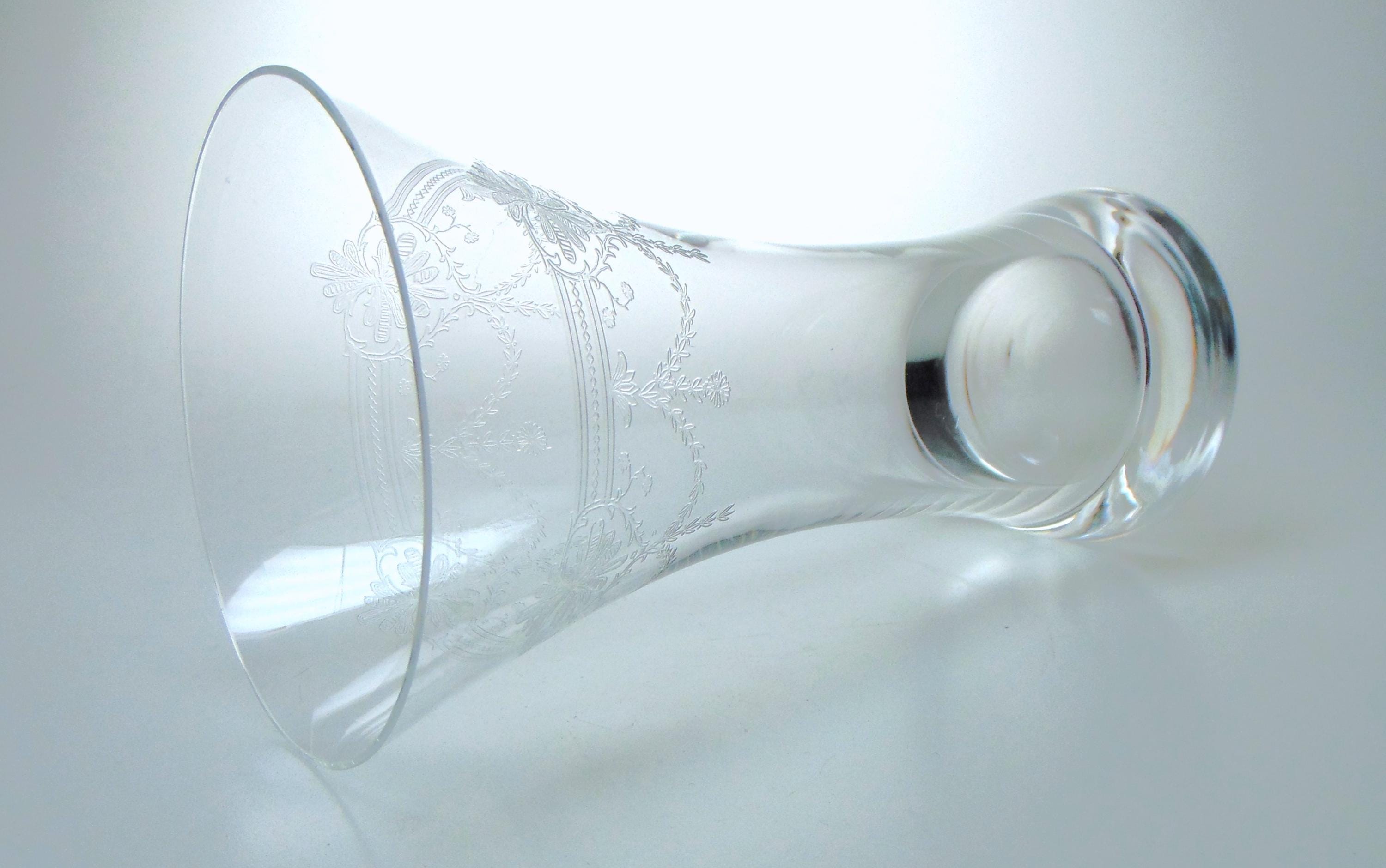 Crystal Vase with Etched Floral and Decorative Detailing