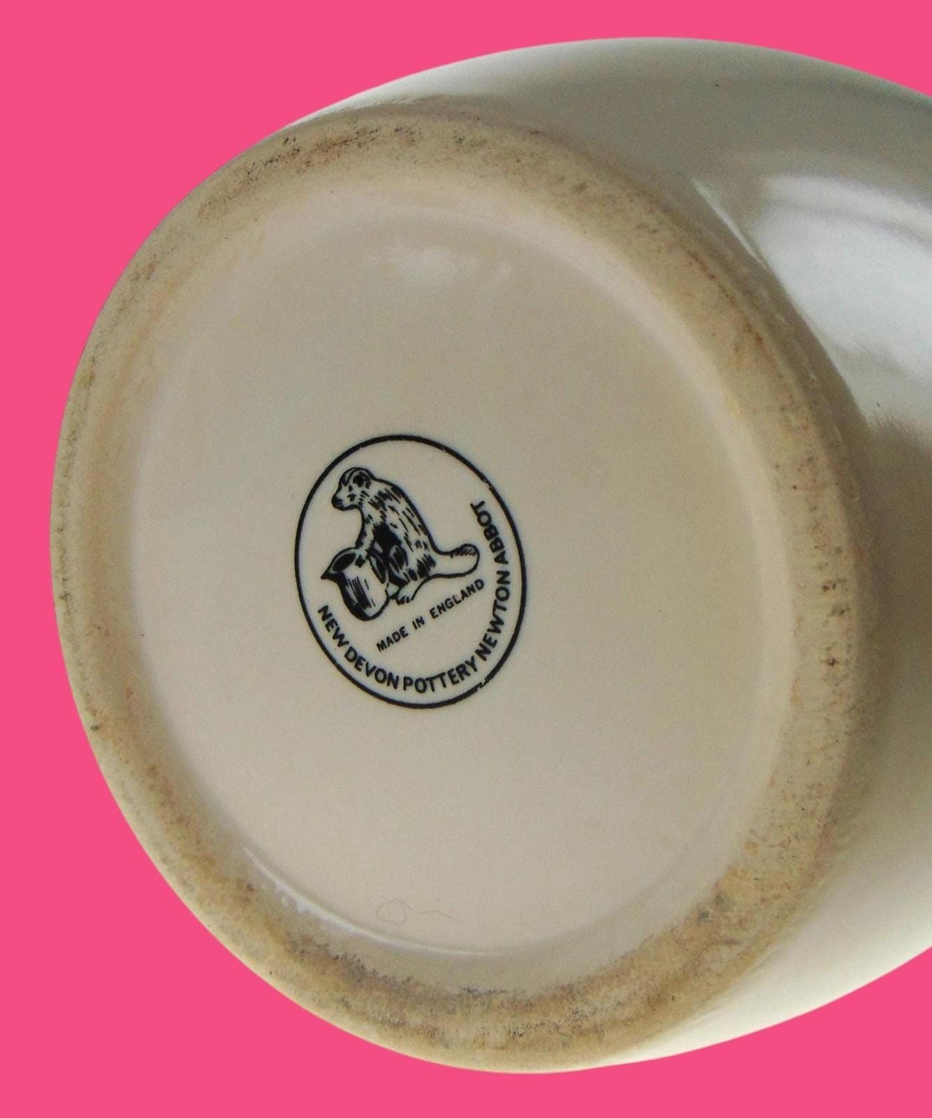 Vintage New Devon Pottery Vase – 1950s Pink & Cream Floral Ceramic Flower Vase