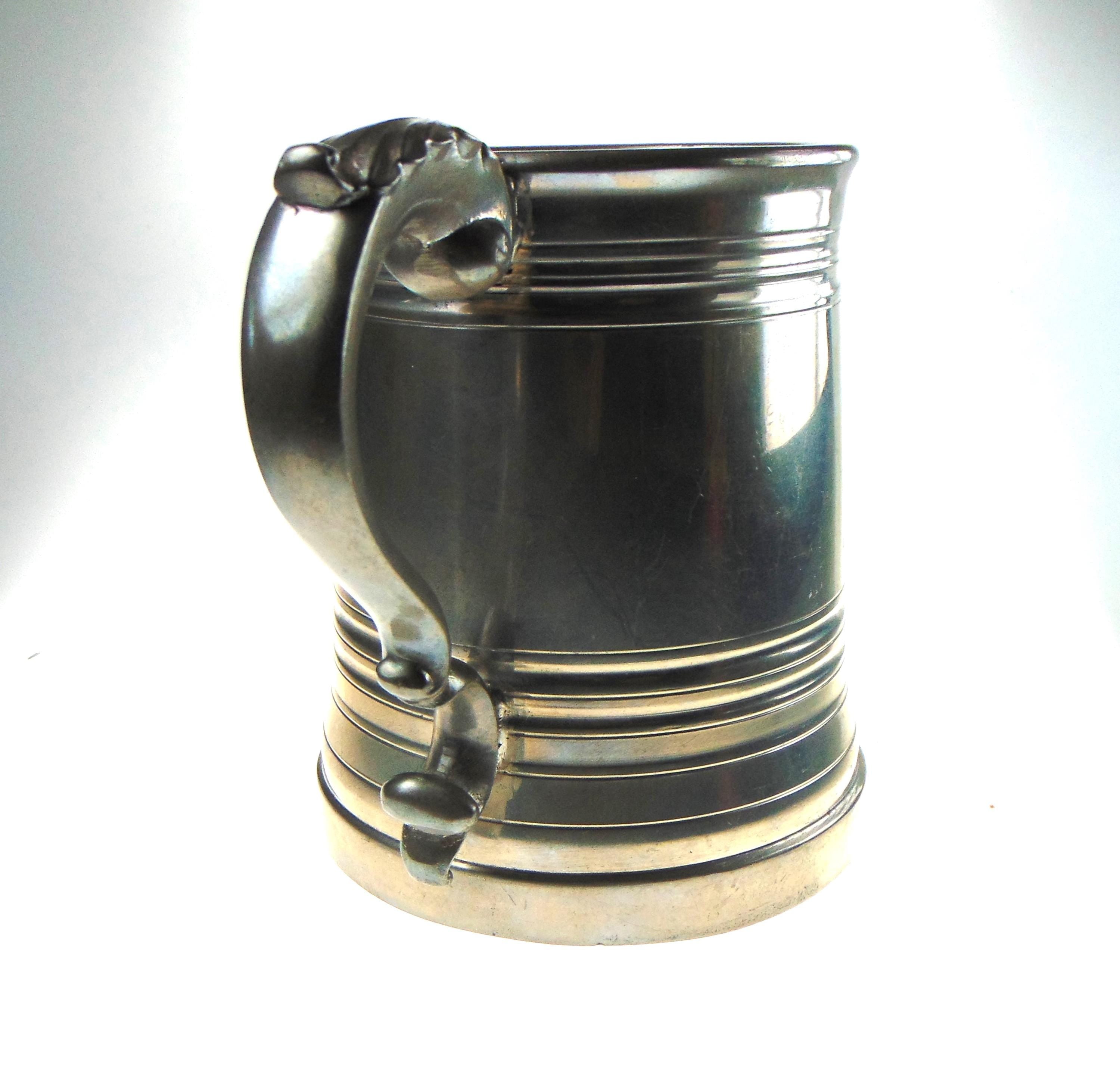 Vintage Tankard with Glass Bottom in English Pewter