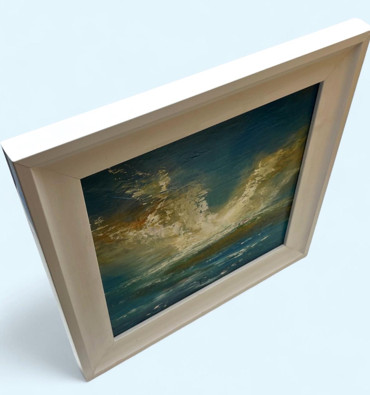 Abstract seascape oil painting signed by artist coastal scene framed 34x34cm