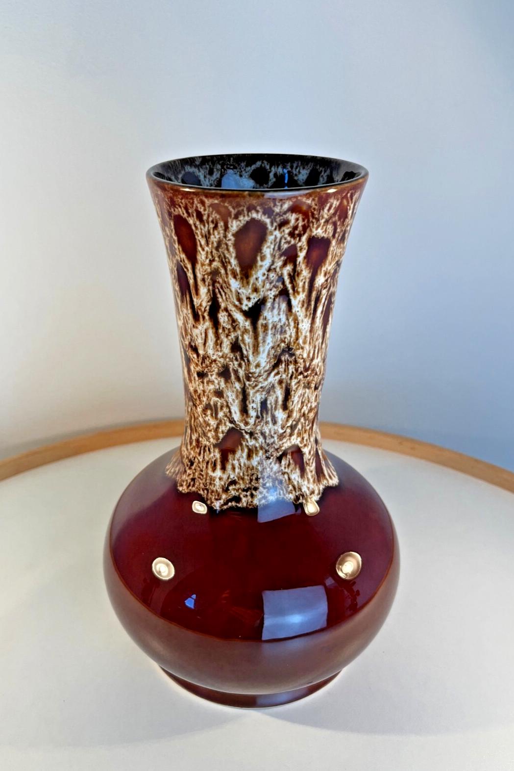 Mid century melba ware brown drip glaze lava vase 1970s h24cm vgc vintage vase