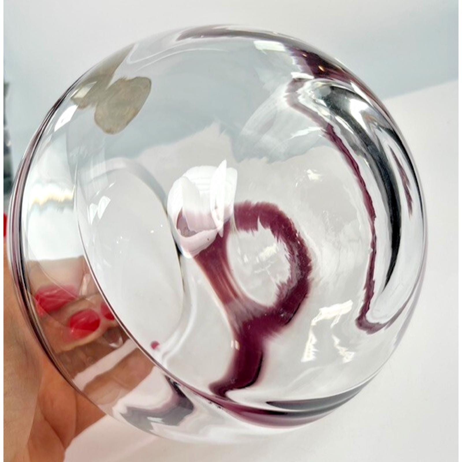 Hand blown glass globe vase w/ purple swirl – 14cm vintage planter