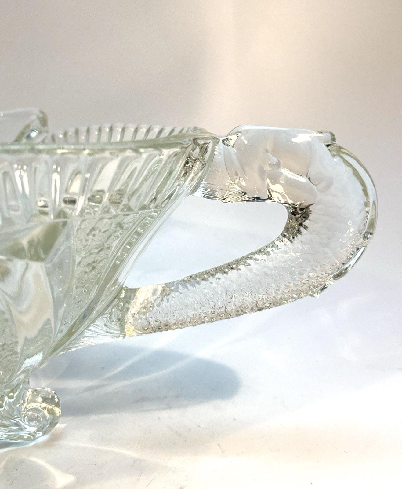 Brockwitz Art Deco Glass Bowl, 1920s Large Centrepiece with Serpent Handles