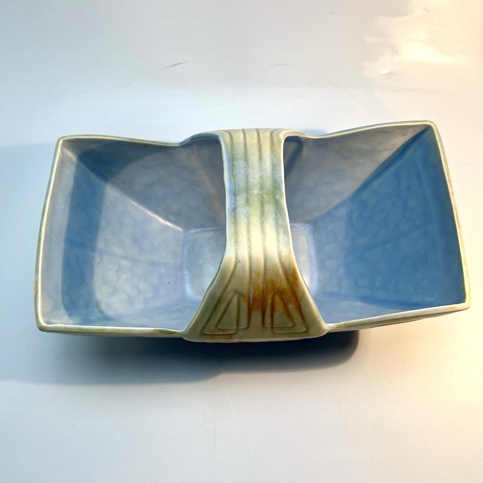Beswick Pottery Hand Painted Basket Art Deco Number 475 in Blue & Beige Matte VGC
