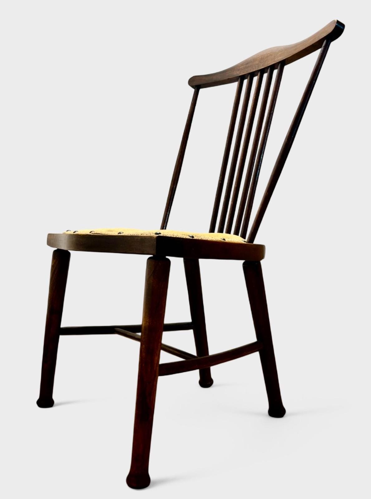 Antique Edwardian Wooden Chair with Spindle Back & Upholstered Seat in Gold