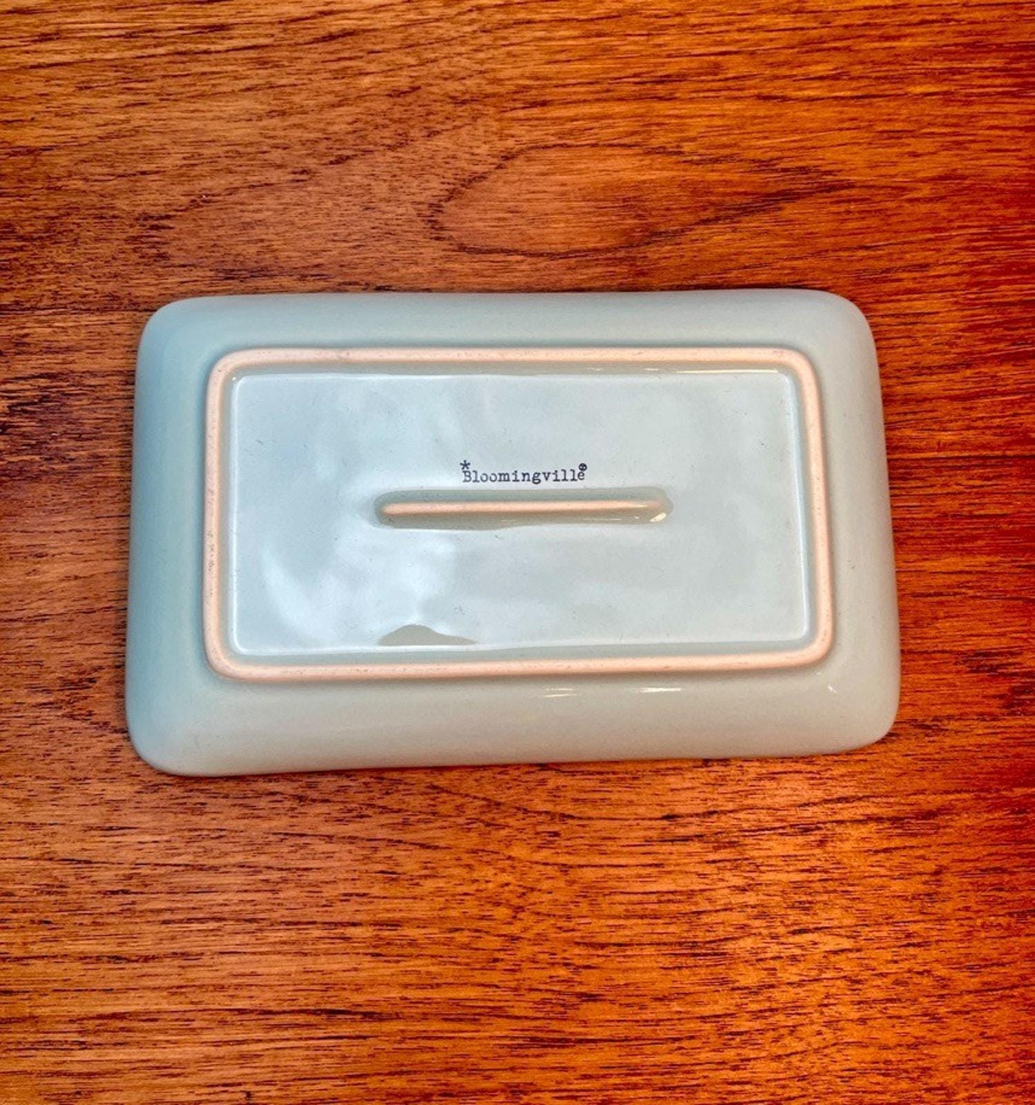Bloomingville rectangular ceramic tray scandi minimalist mint & black botanical