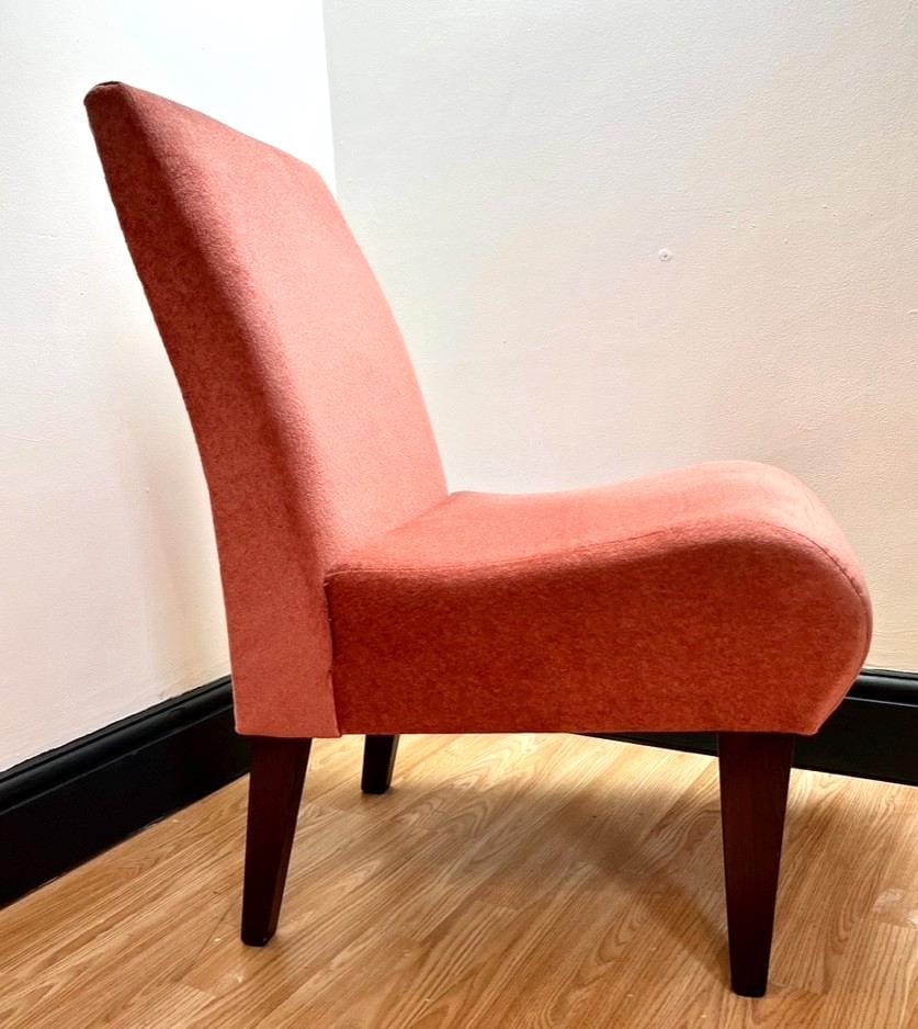 Vintage Mid Century Style Slipper Chair Pink Accent Chair Retro Upholstered Wood