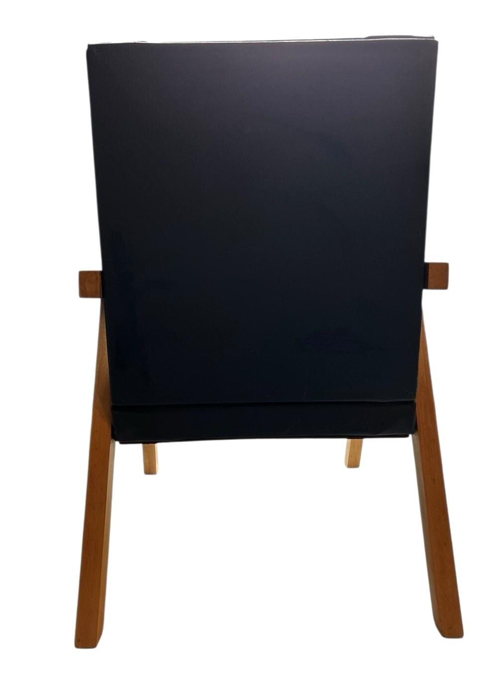 Mid Century Beech & Navy Vinyl Child's Armchair – Retro 1960s Miniature Chair