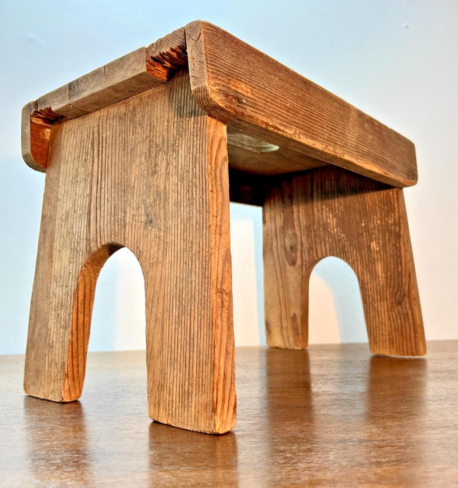Rustic Vintage Bavarian Wooden Stool / Step Bench – Primitive Farmhouse