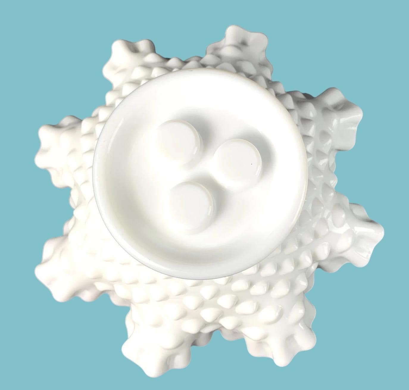 Art Deco Fenton Hobnail Milk Glass Pedestal Bowl Vintage White Vase 20cm