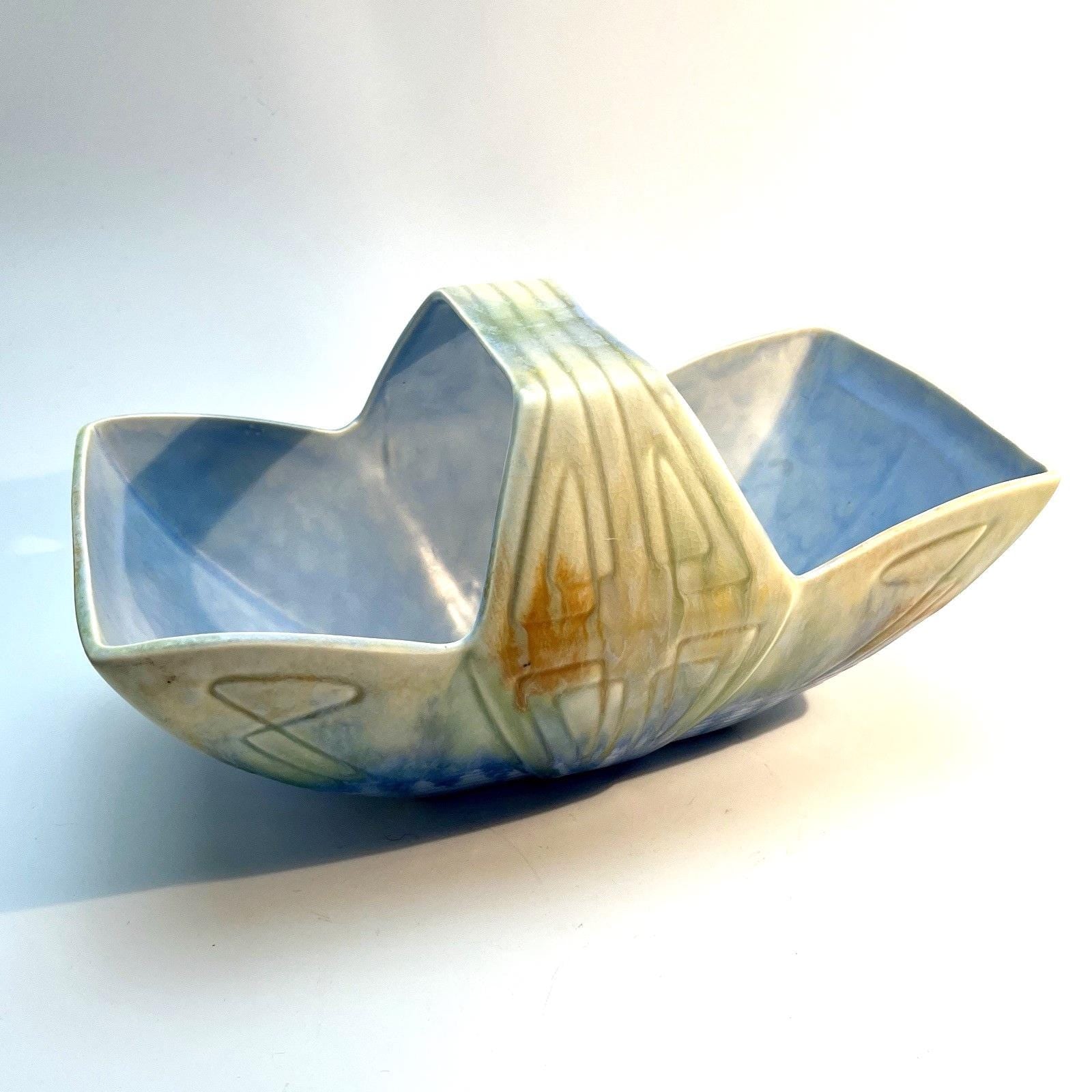 Beswick Pottery Hand Painted Basket Art Deco Number 475 in Blue & Beige Matte VGC