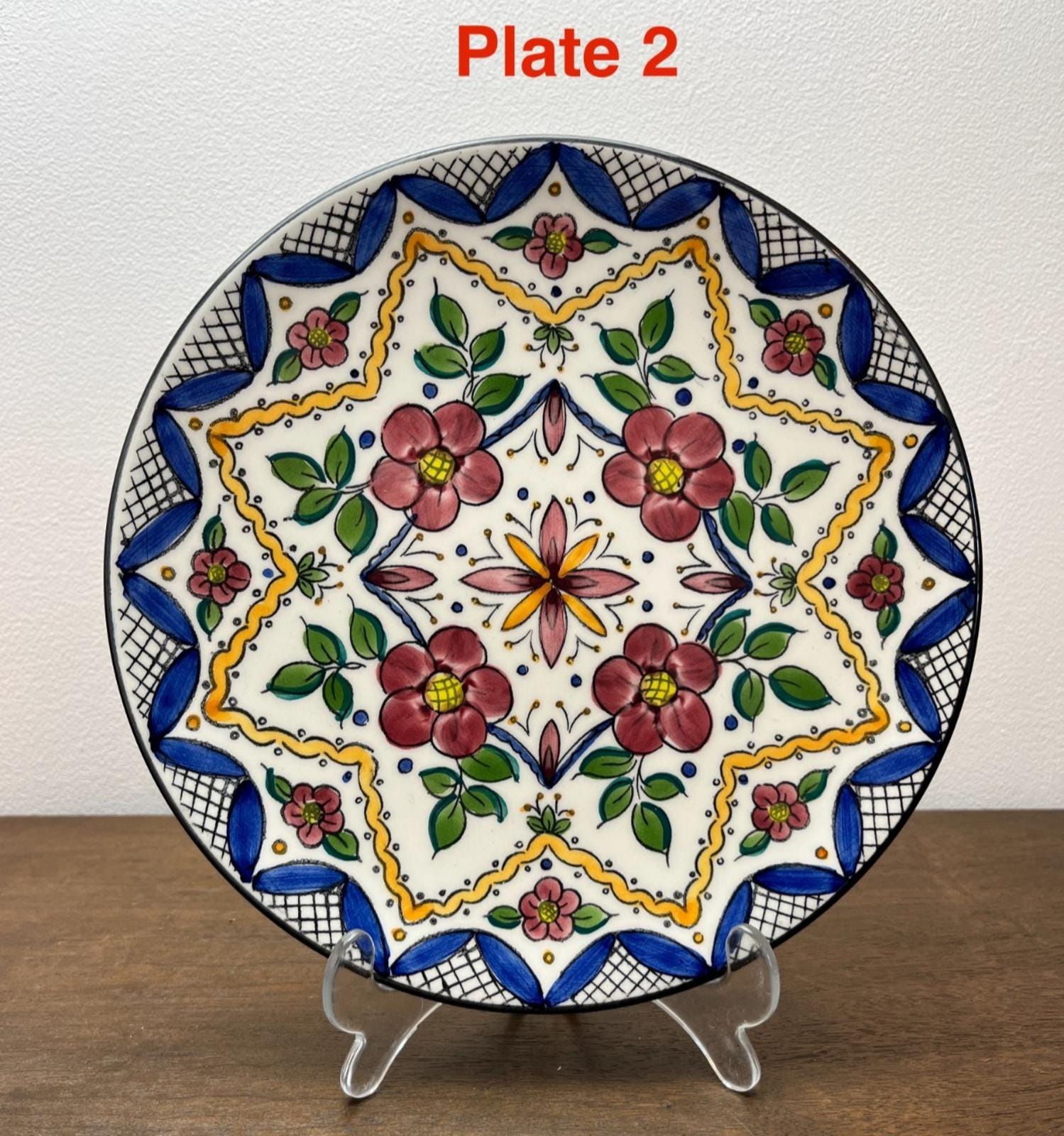 23cm Spanish Folk Art Decorative Plates - Wall Hanging or Display, Hand Painted