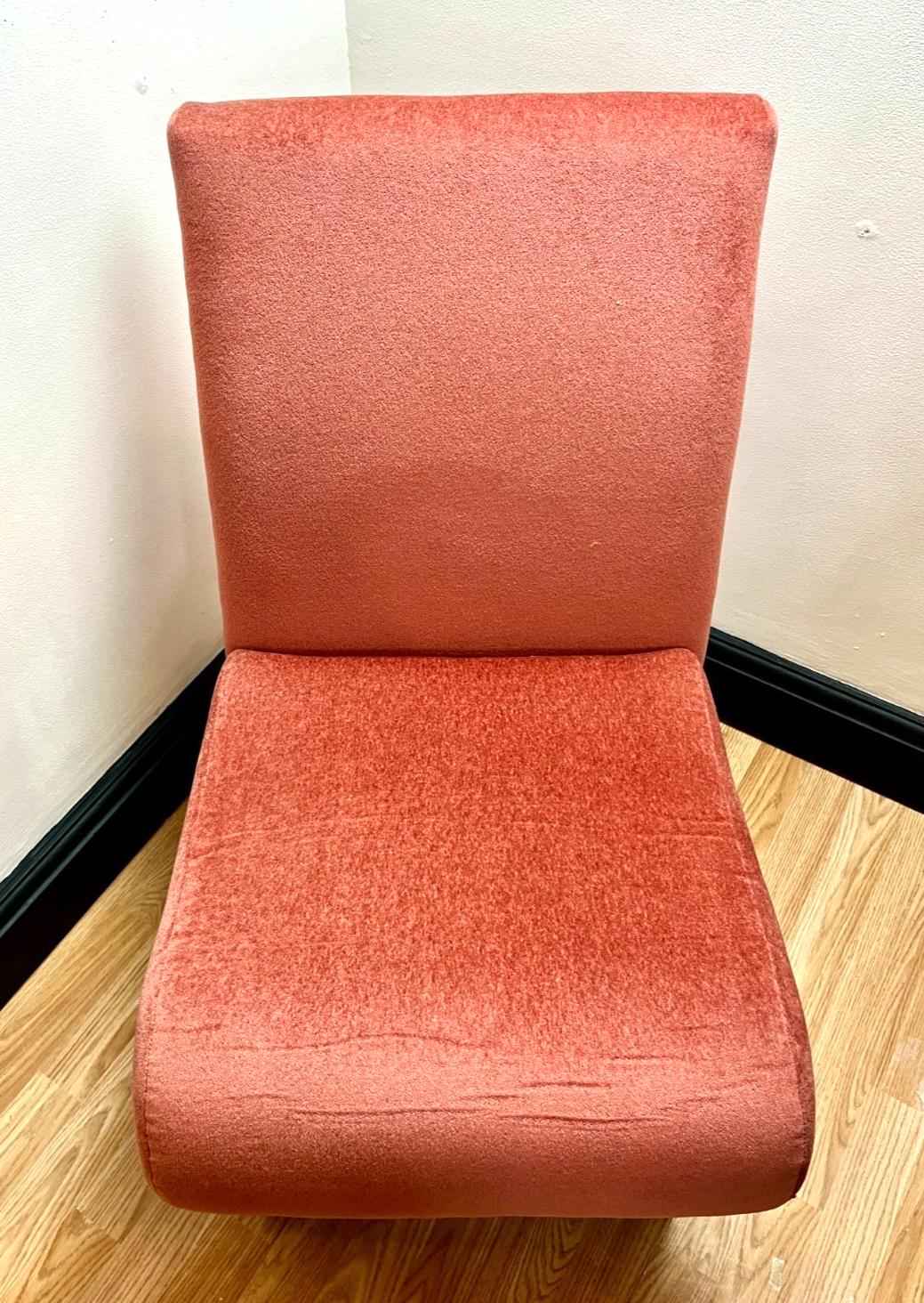 Vintage Mid Century Style Slipper Chair Pink Accent Chair Retro Upholstered Wood