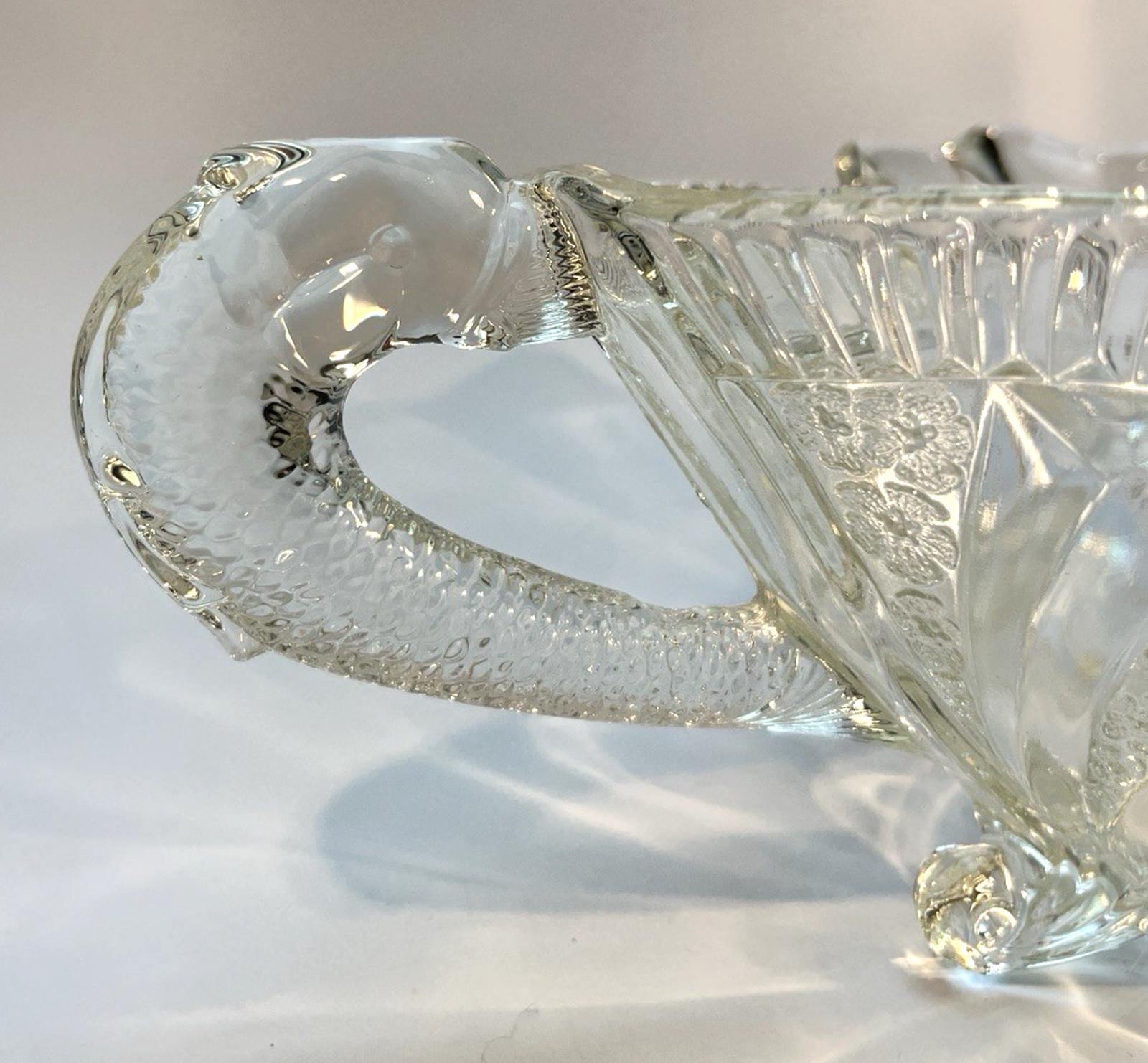 Brockwitz Art Deco Glass Bowl, 1920s Large Centrepiece with Serpent Handles