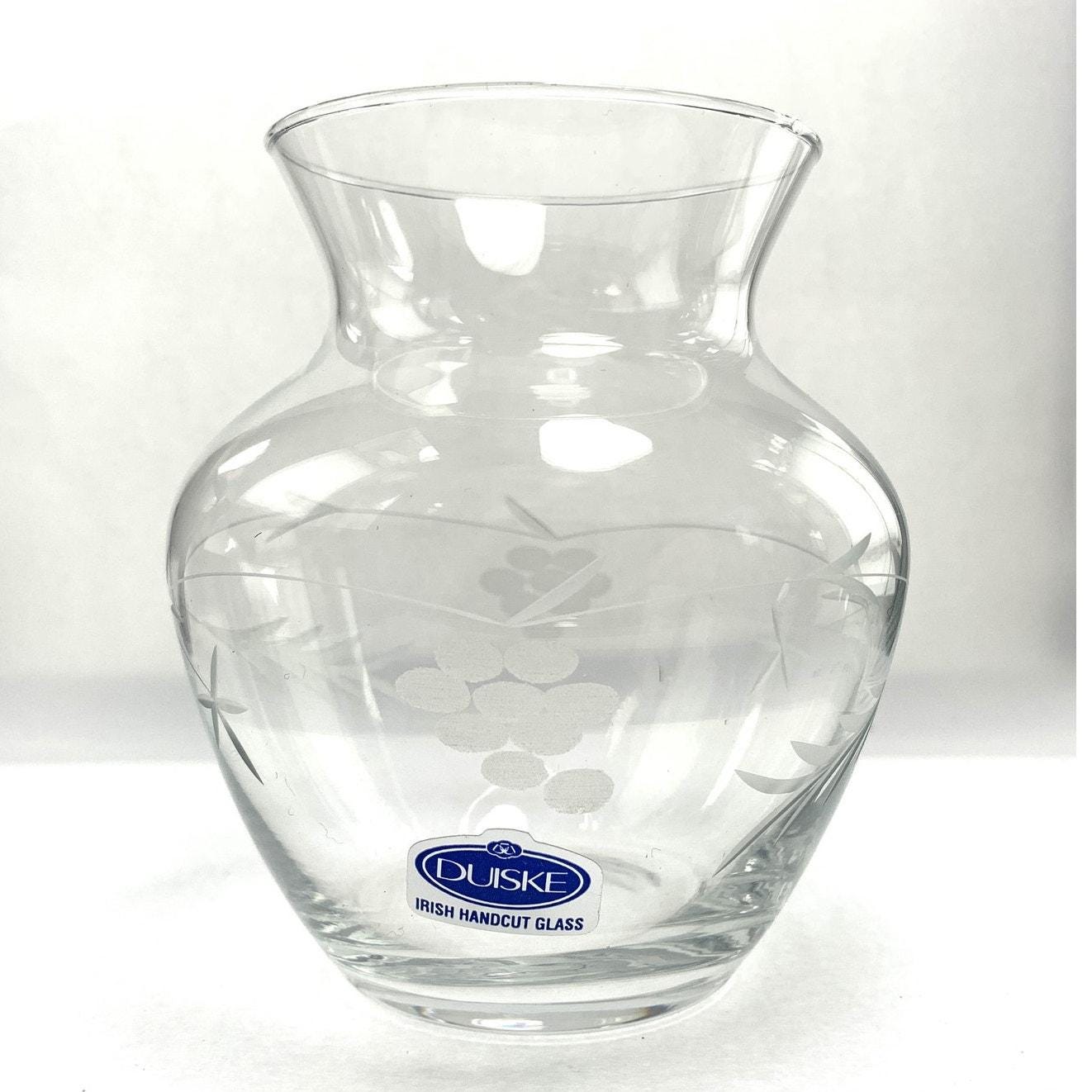 Duiske Etched Glass Vase: Irish Floral Vase in Original Box