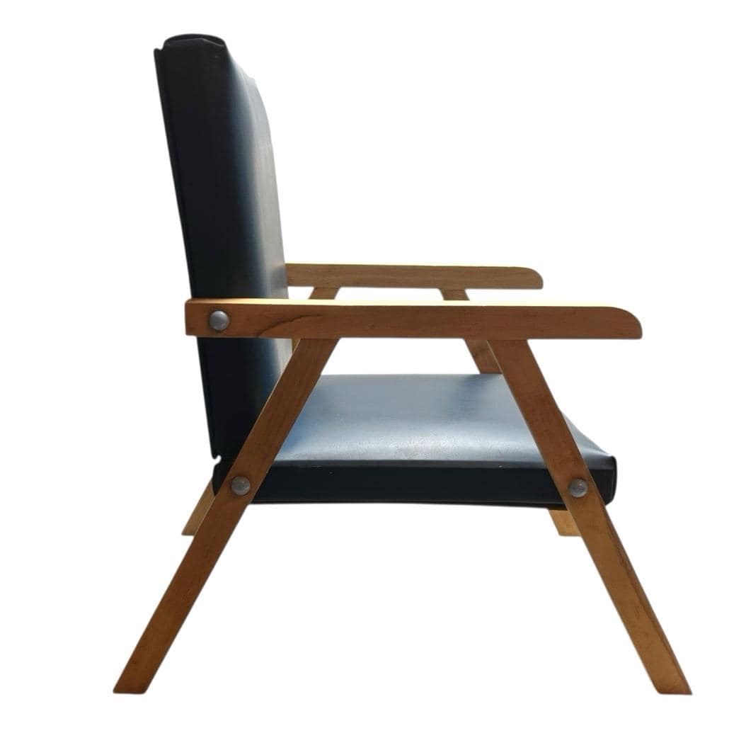 Mid Century Beech & Navy Vinyl Child's Armchair – Retro 1960s Miniature Chair