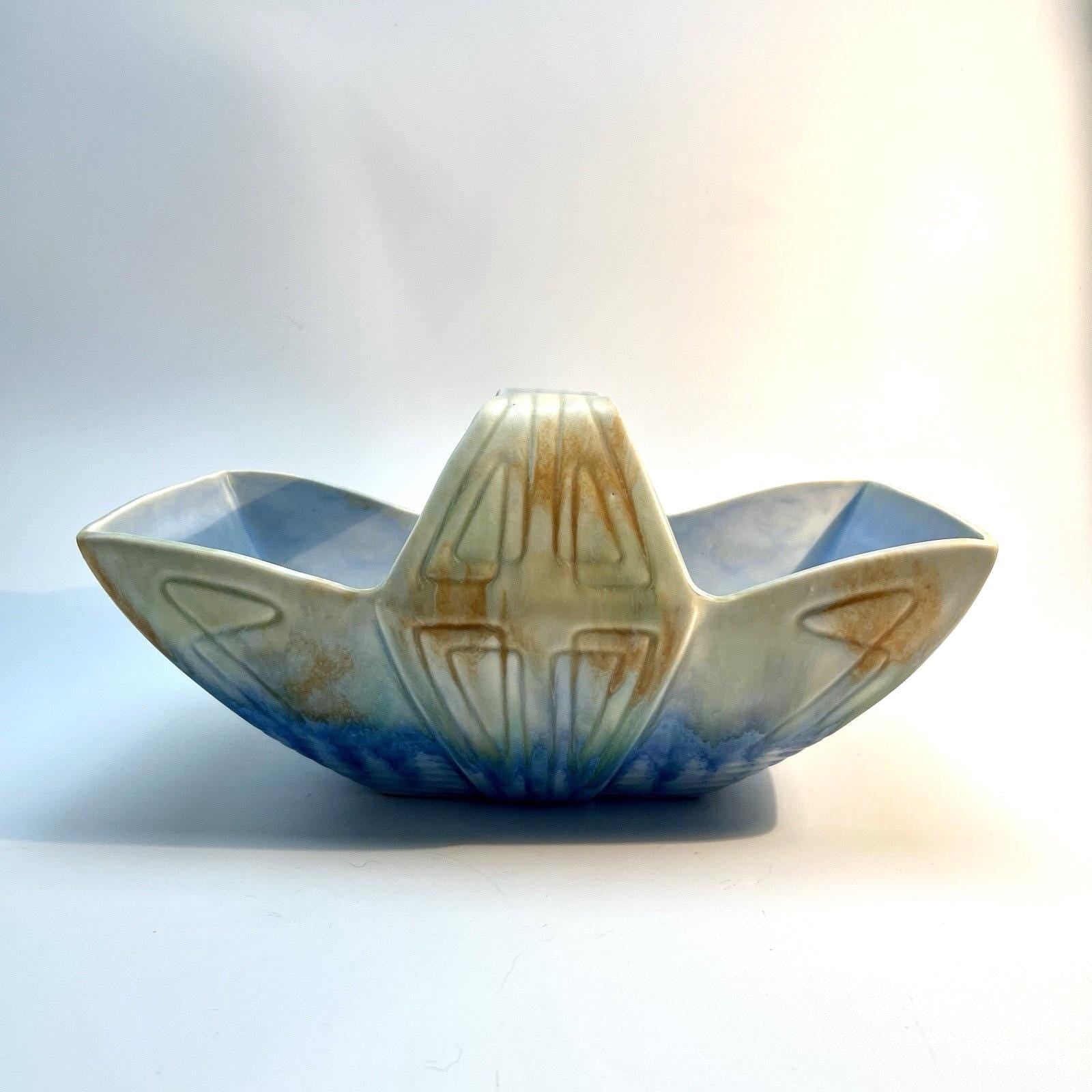 Beswick Pottery Hand Painted Basket Art Deco Number 475 in Blue & Beige Matte VGC