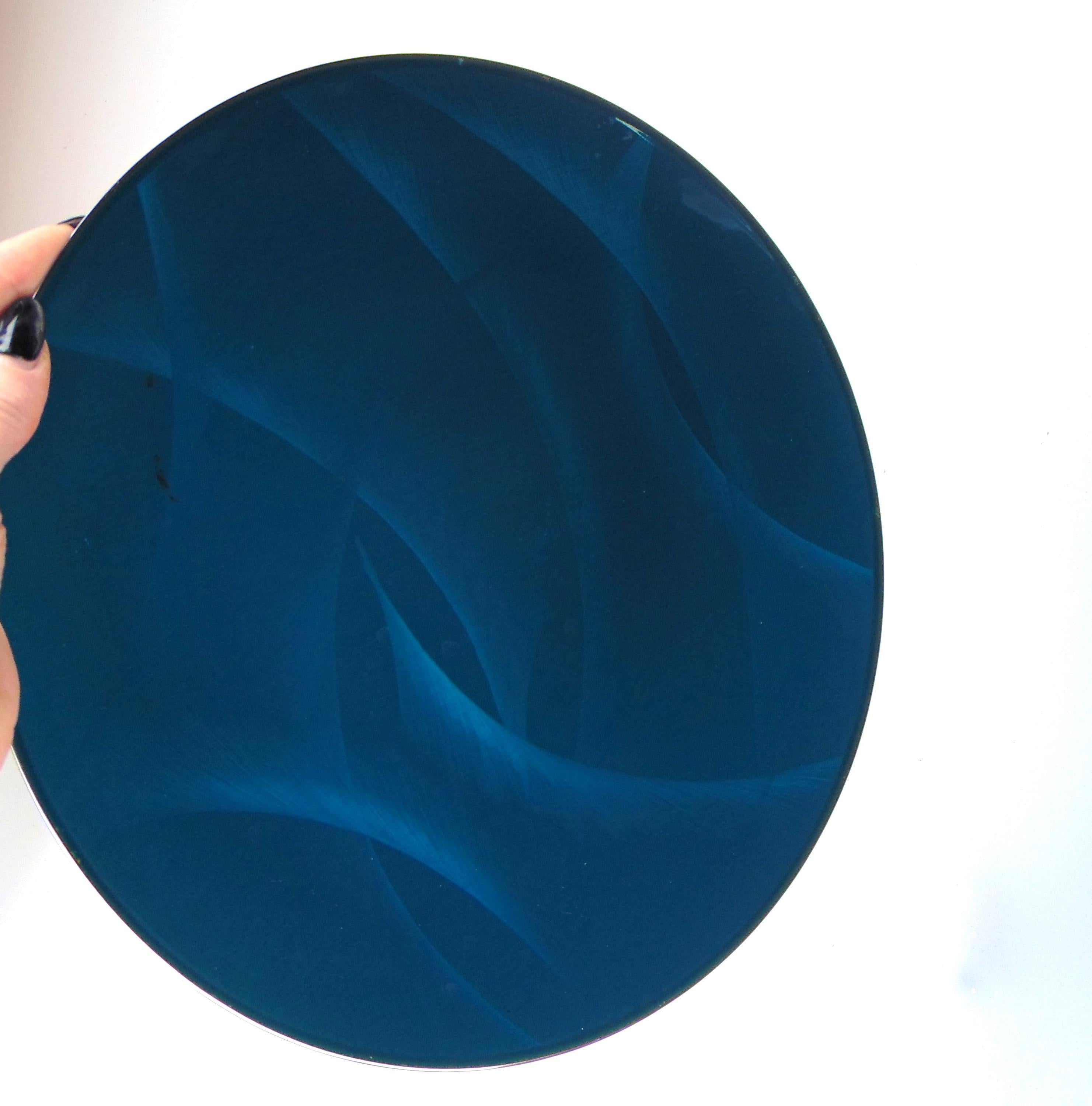 Catherineholm aqua blue enamel platter – 31cm mid century stainless steel