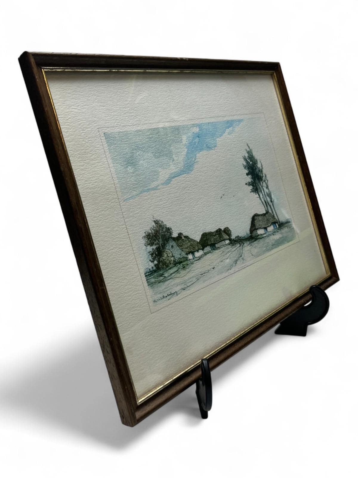 Framed Etching “In de Kempen” by Dirk Baksteen (1886–1971) Thatched Cottage