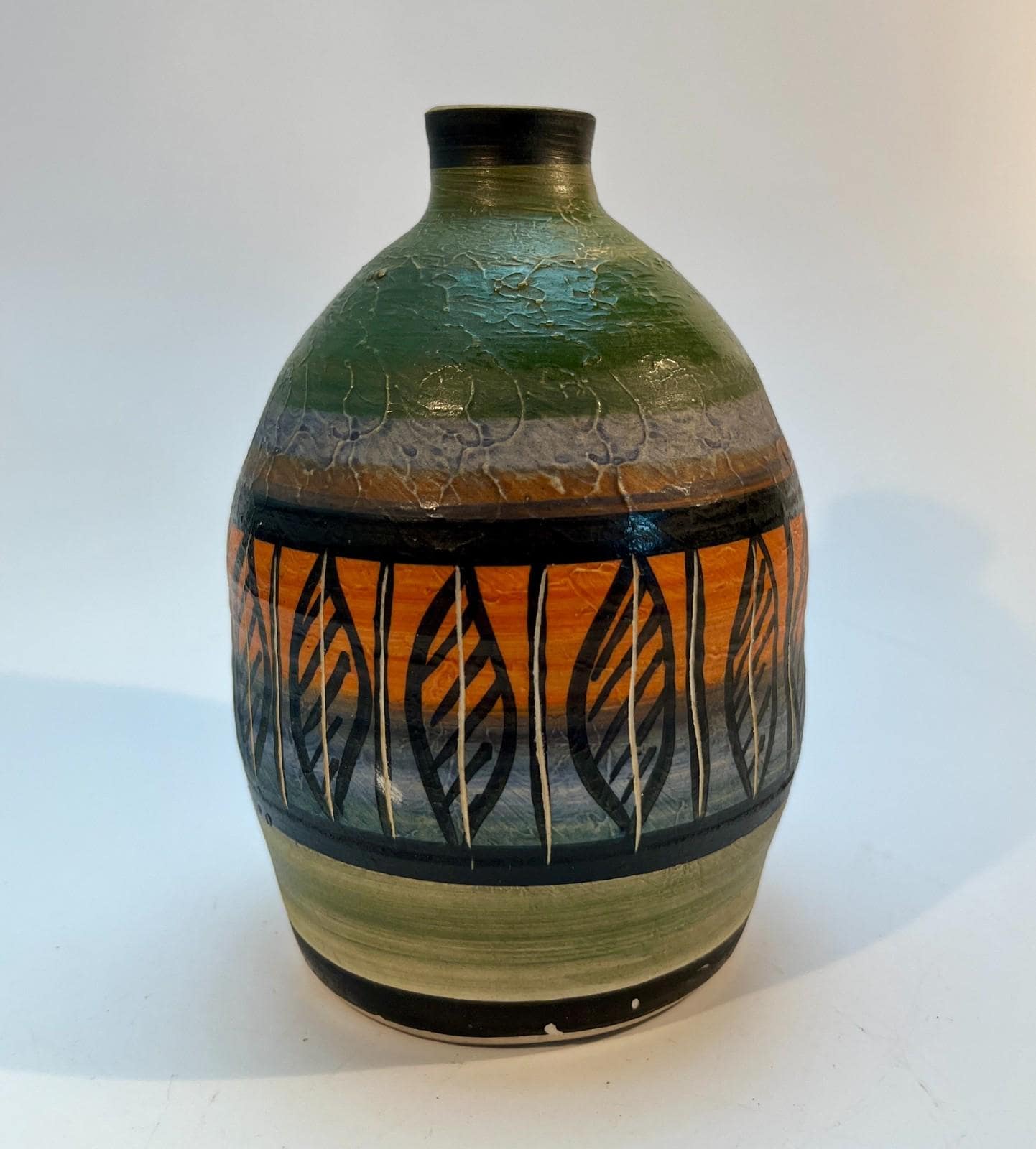 Vintage Langdale Pottery Vase Studio Art Pottery Mid Century Geometric Leaf
